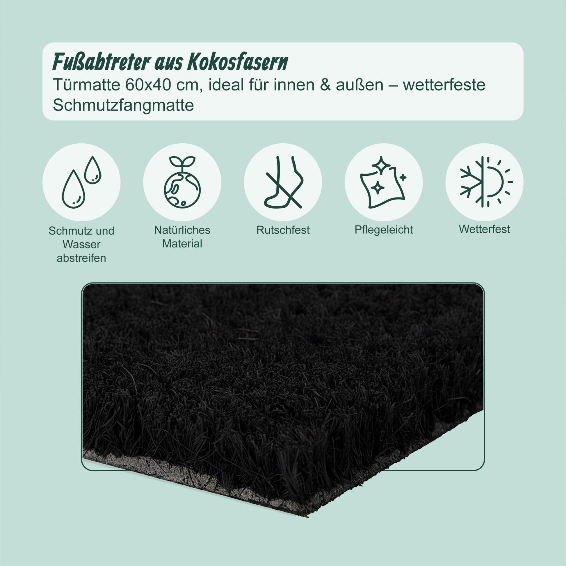 Kokos Fussmatte Tiere 60x40cm Weiss-Schwarz von Relaxdays