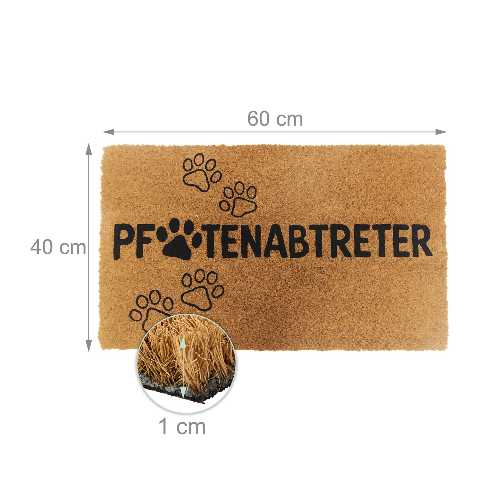 Kokos Fussmatte Tiere 60x40cm Hellbraun-Schwarz von Relaxdays