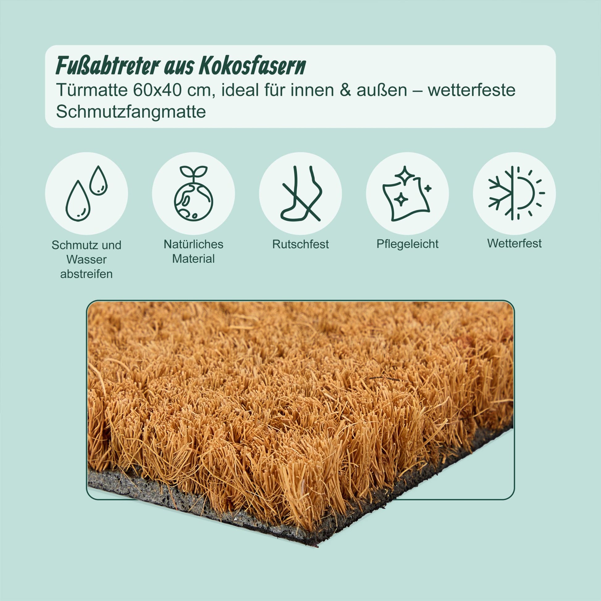 Kokos Fussmatte Tiere 60x40cm Hellbraun-Schwarz von Relaxdays