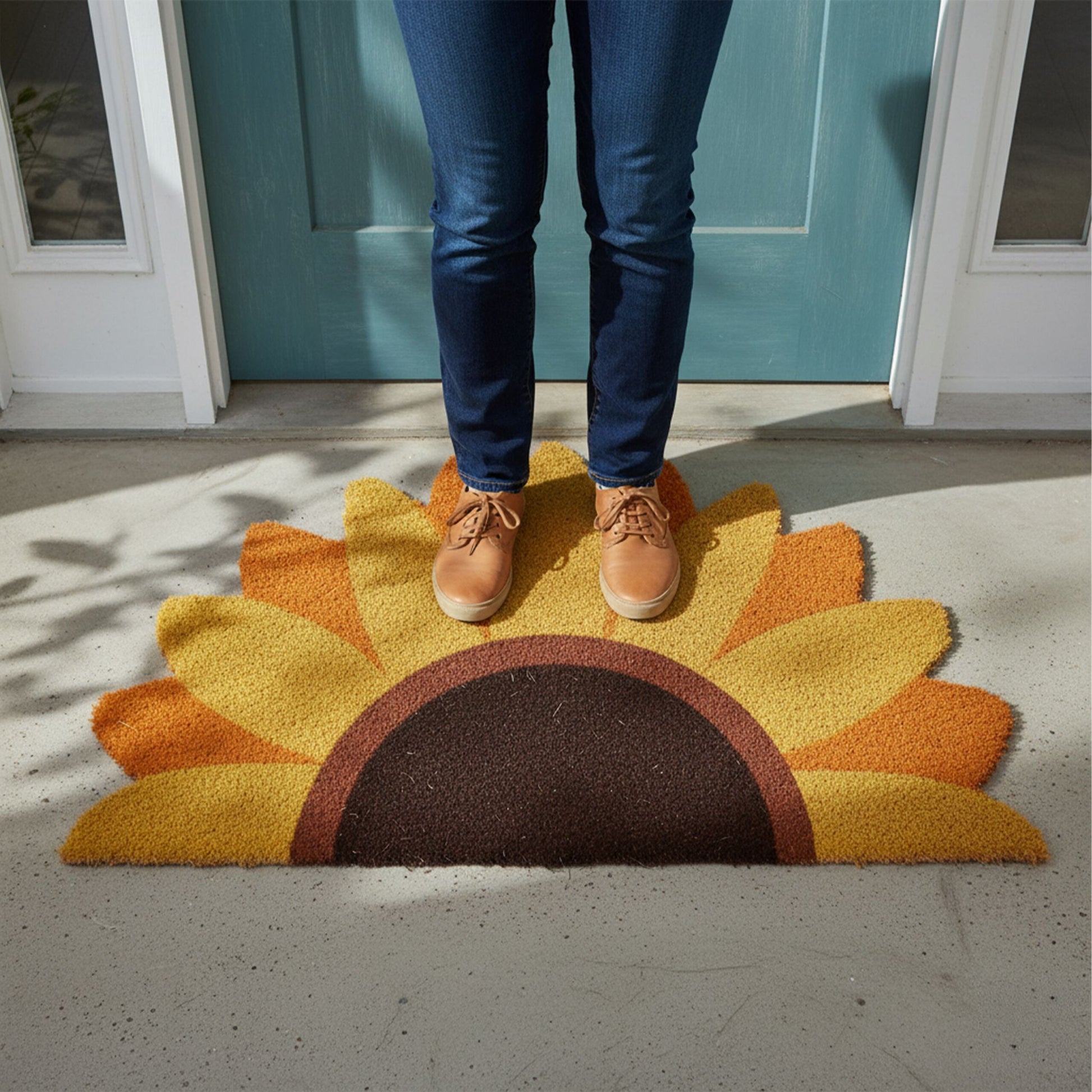 Kokos Fussmatte halbrund 80x50cm Braun-Gelb-Orange von Relaxdays