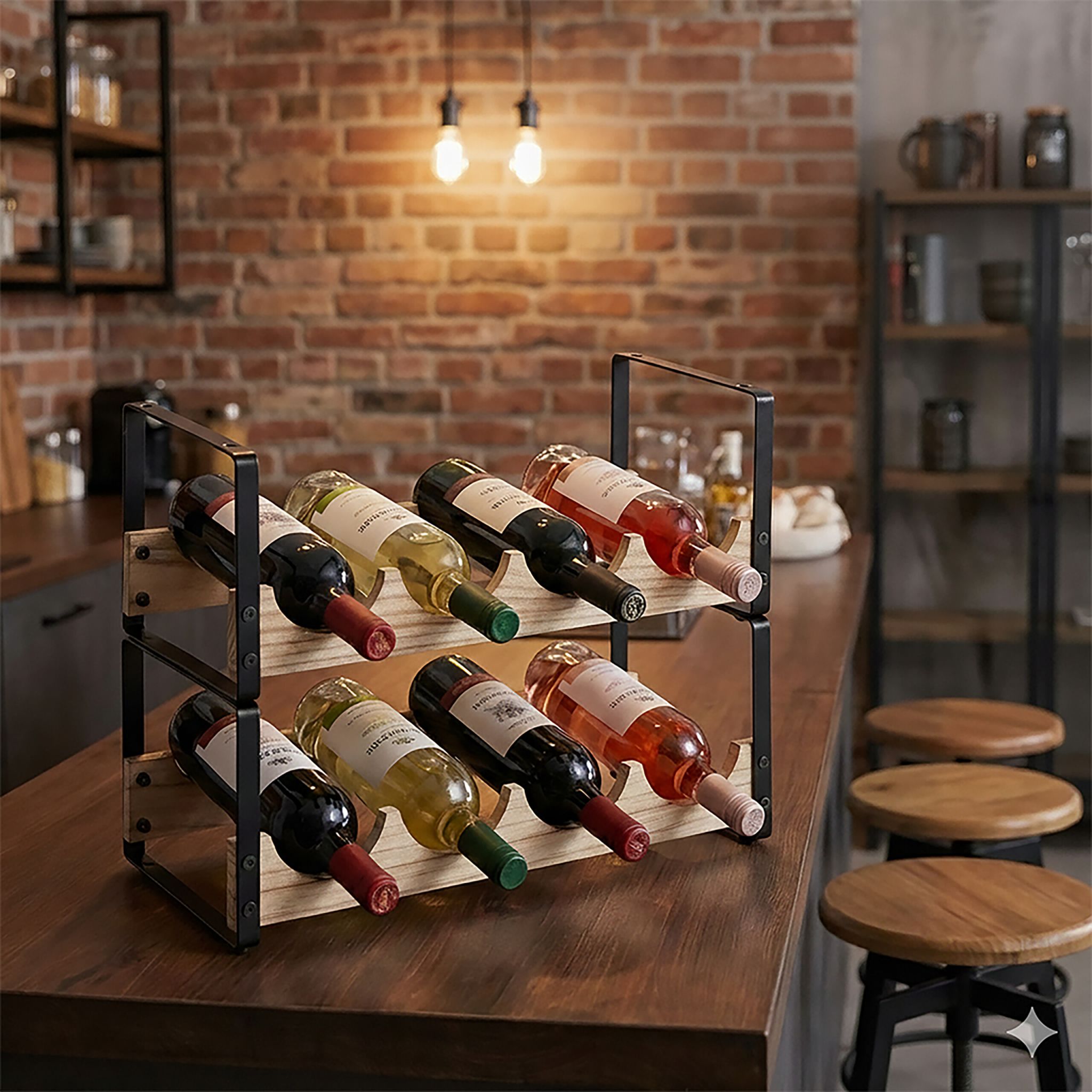 Weinregal für 8 Flaschen Hellbraun-Schwarz von Relaxdays