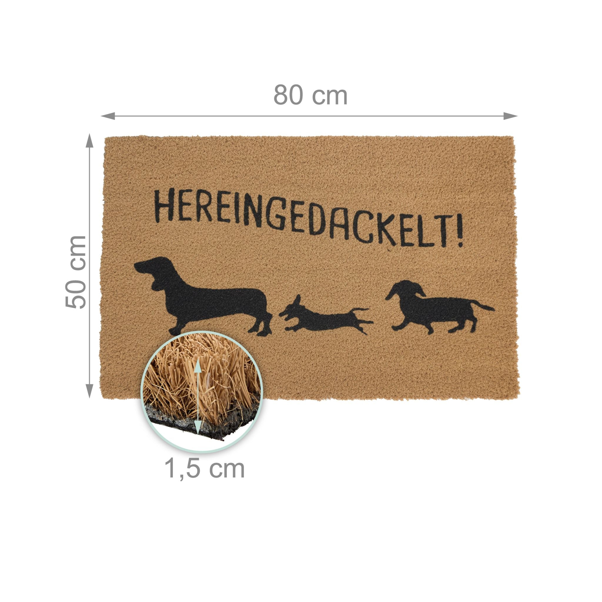 Kokos Fussmatte Tiere 80x50cm Hellbraun-Schwarz von Relaxdays