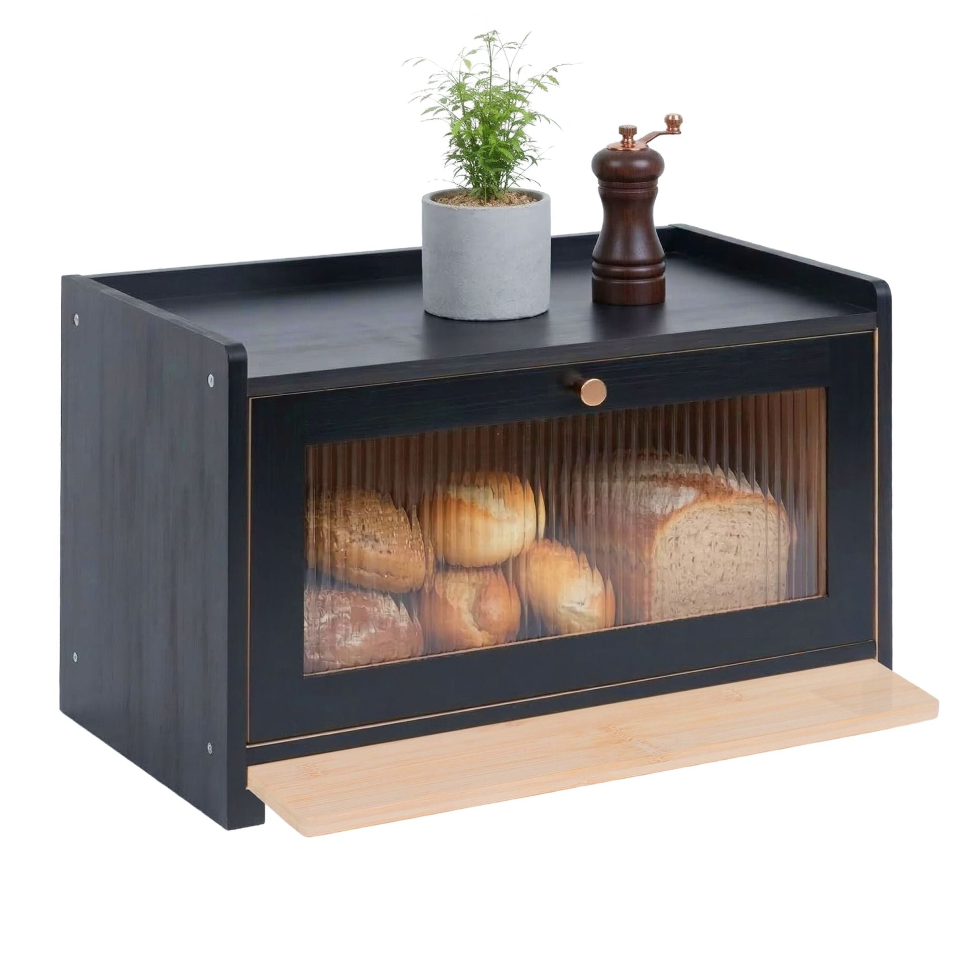Brotkasten mit Schneidebrett Hellbraun-Schwarz von Relaxdays