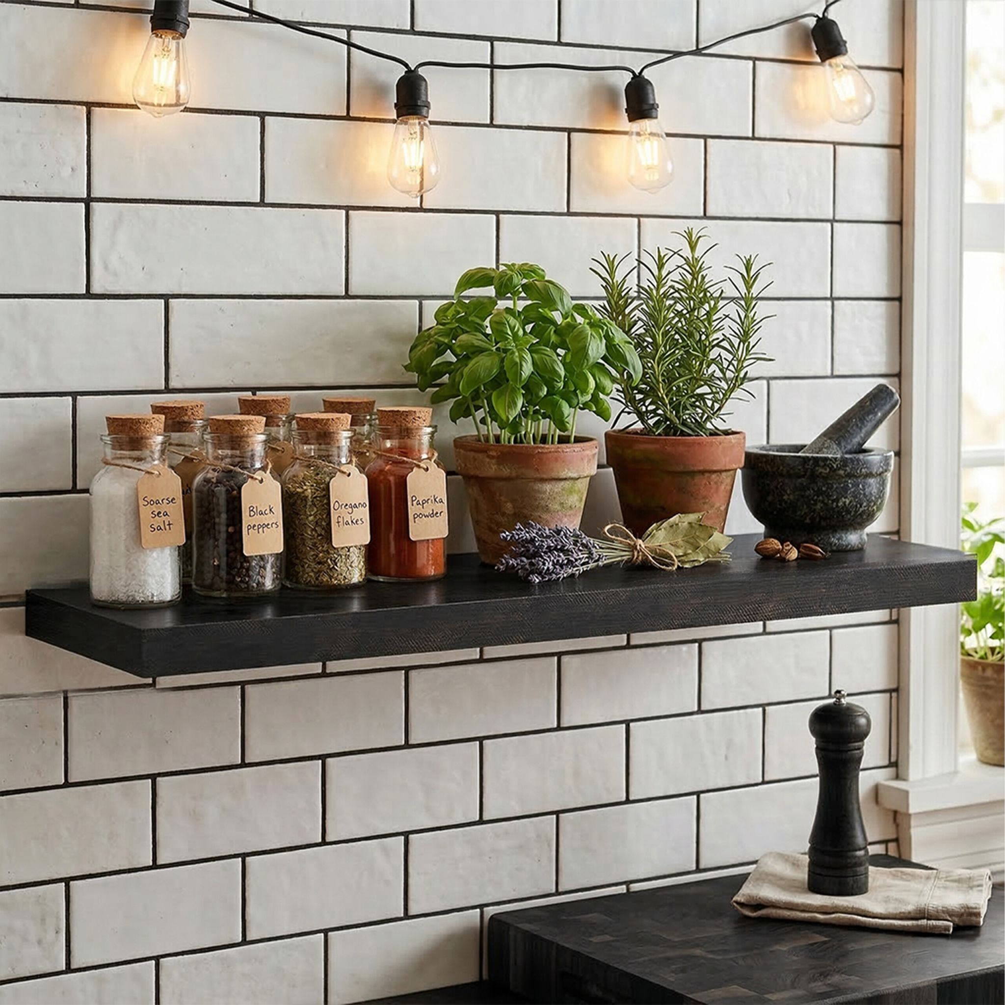 Wandregal mit Metallhalterung Schwarz von Relaxdays