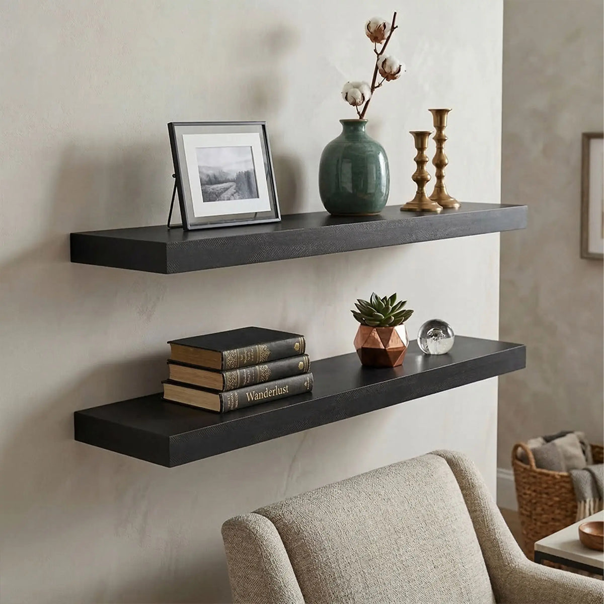 Wandregal mit Metallhalterung Schwarz von Relaxdays