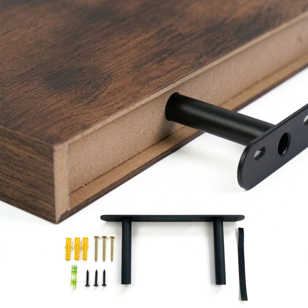 Wandregal mit Metallhalterung Braun-Schwarz von Relaxdays