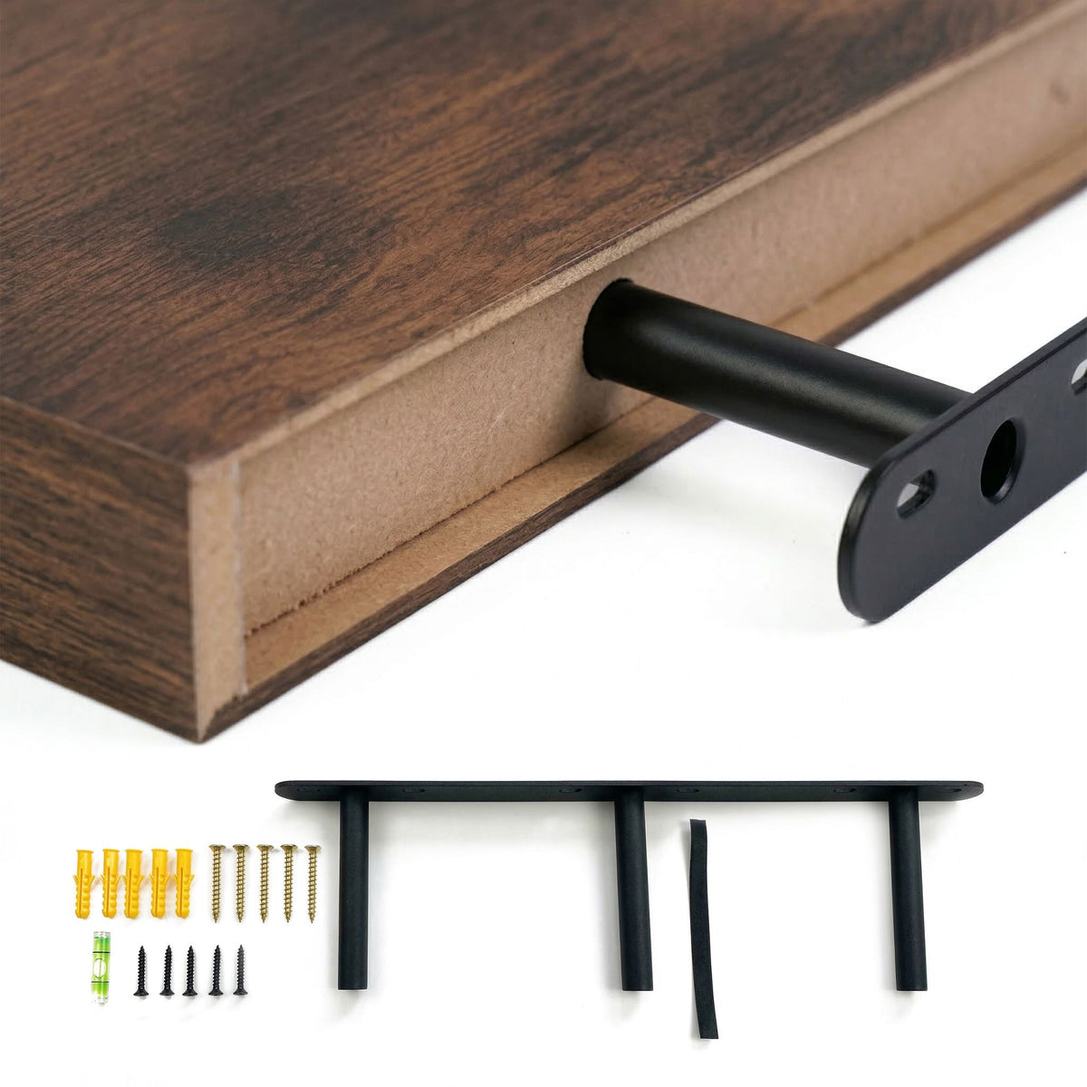 Wandregal mit Metallhalterung Braun-Schwarz von Relaxdays
