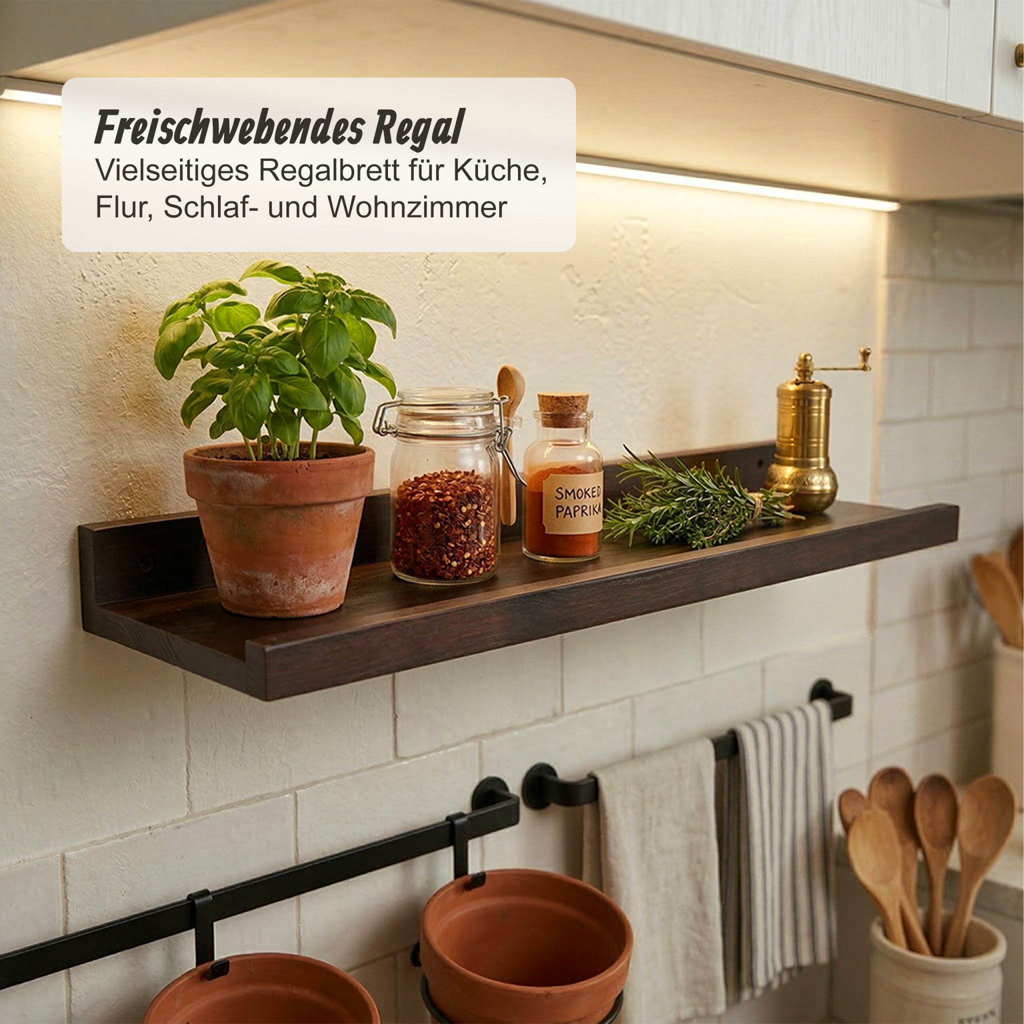 Schmales Wandregal Walnussholz Dunkelbraun von Relaxdays