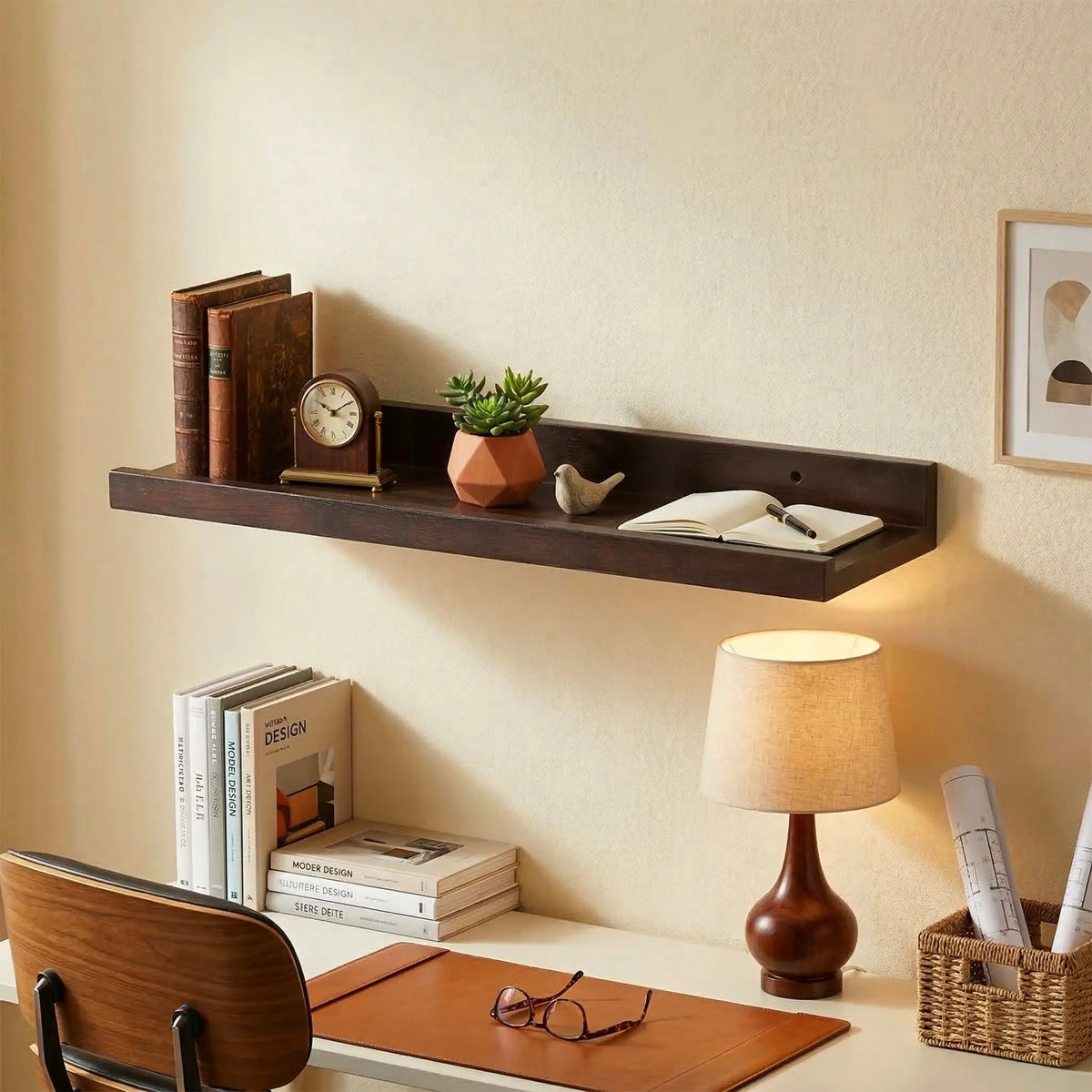 Schmales Wandregal Walnussholz Dunkelbraun von Relaxdays
