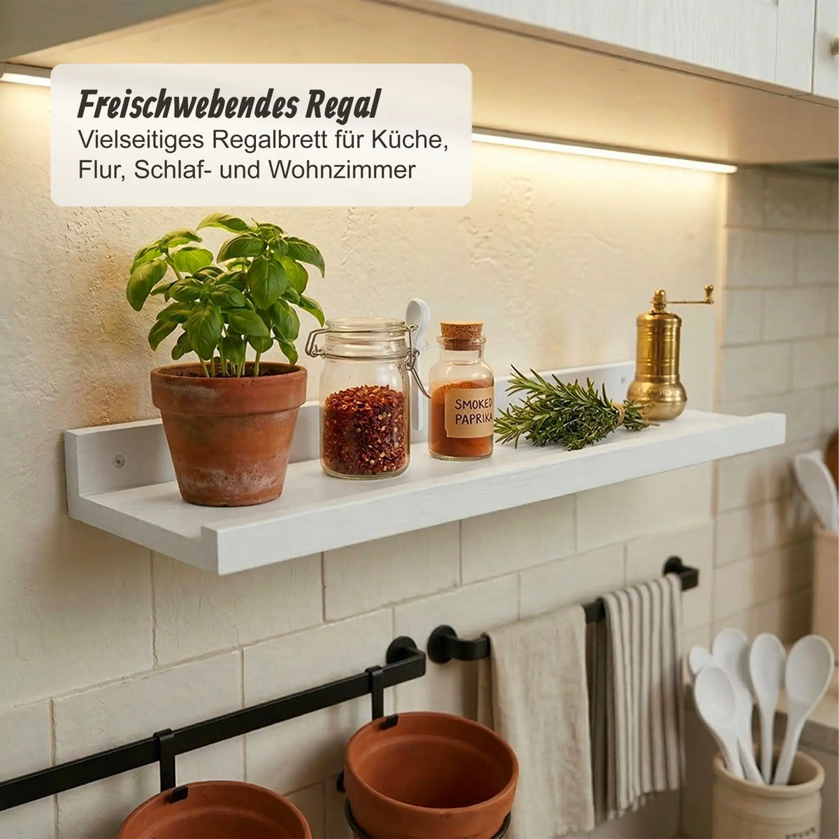 Schmales Wandregal Walnussholz Weiss von Relaxdays