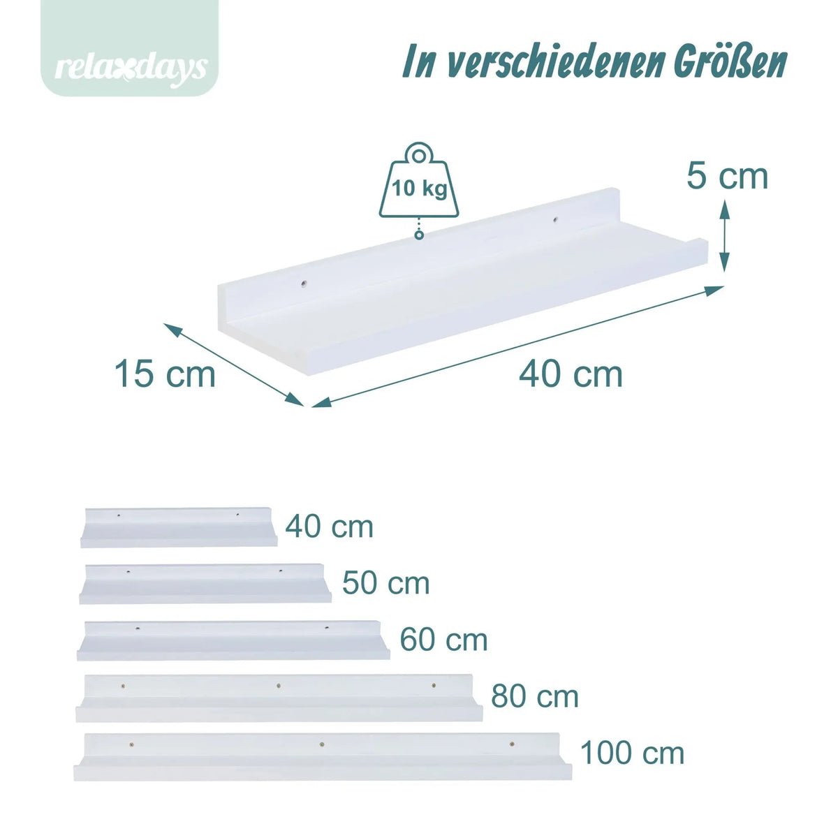 Schmales Wandregal Walnussholz Weiss von Relaxdays