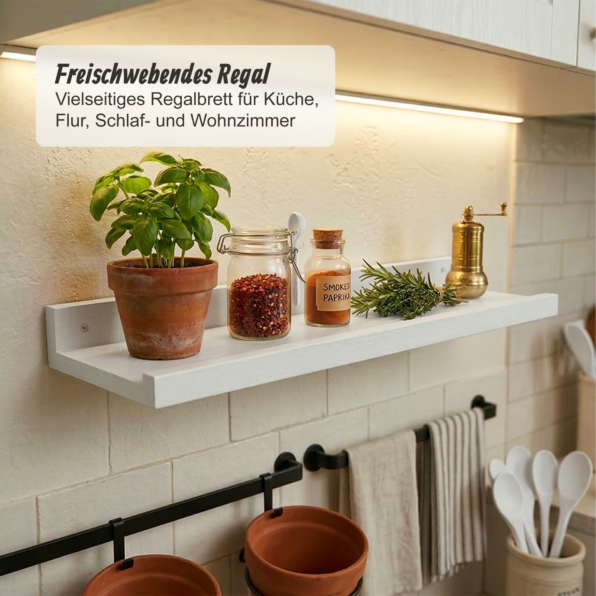 Schmales Wandregal Walnussholz Weiss von Relaxdays