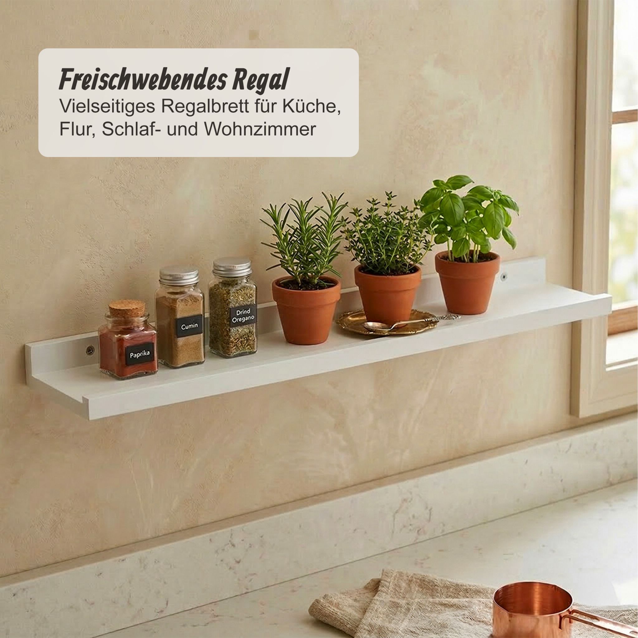 Schmales Wandregal Walnussholz Weiss von Relaxdays