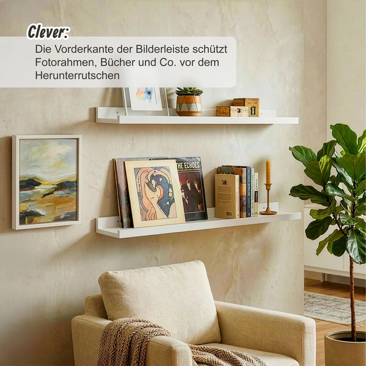 Schmales Wandregal Walnussholz Weiss von Relaxdays