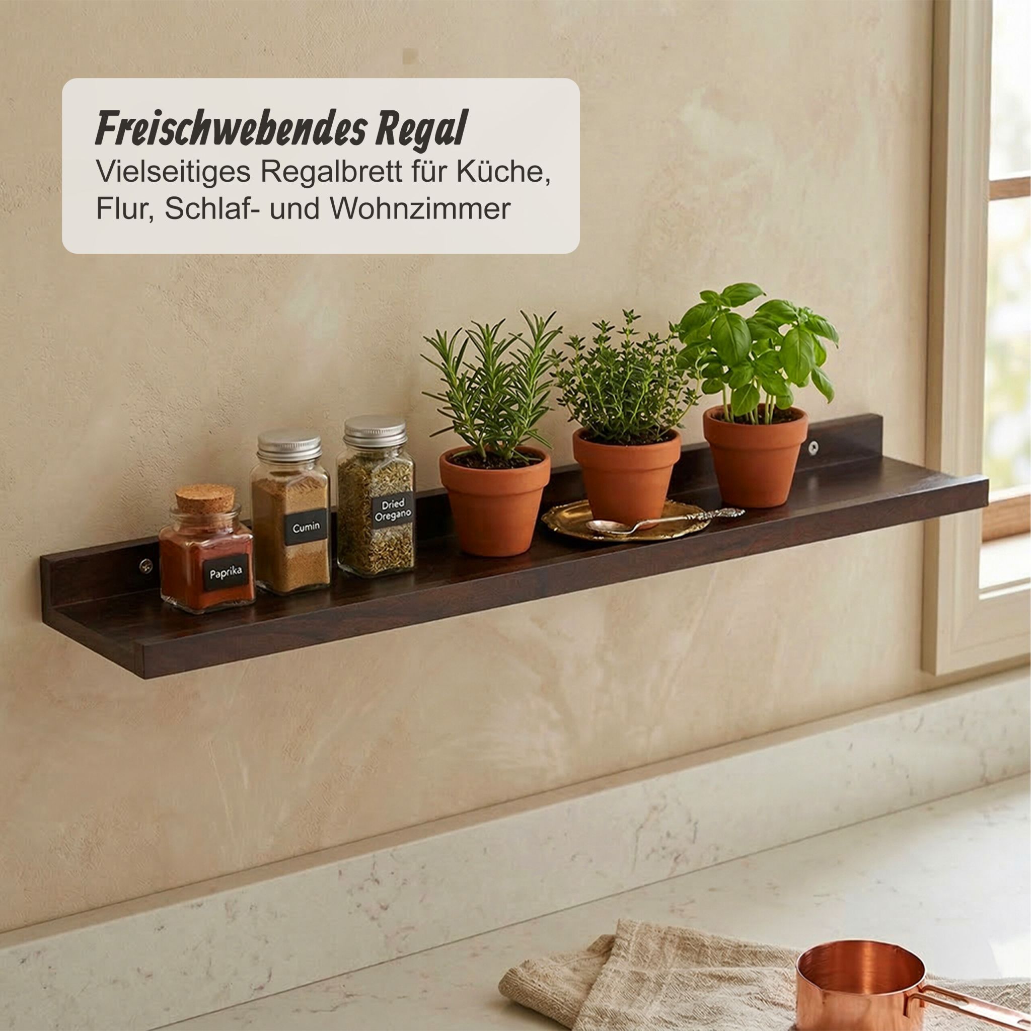 Schmales Wandregal Walnussholz Dunkelbraun von Relaxdays