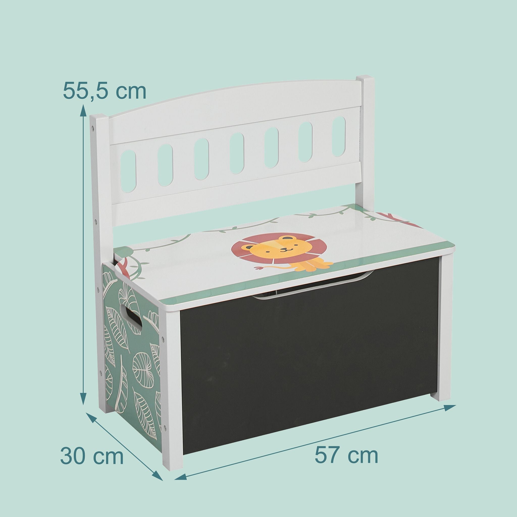 Kinderbank mit Stauraum & Tafel Weiss-Grün-Schwarz von Relaxdays
