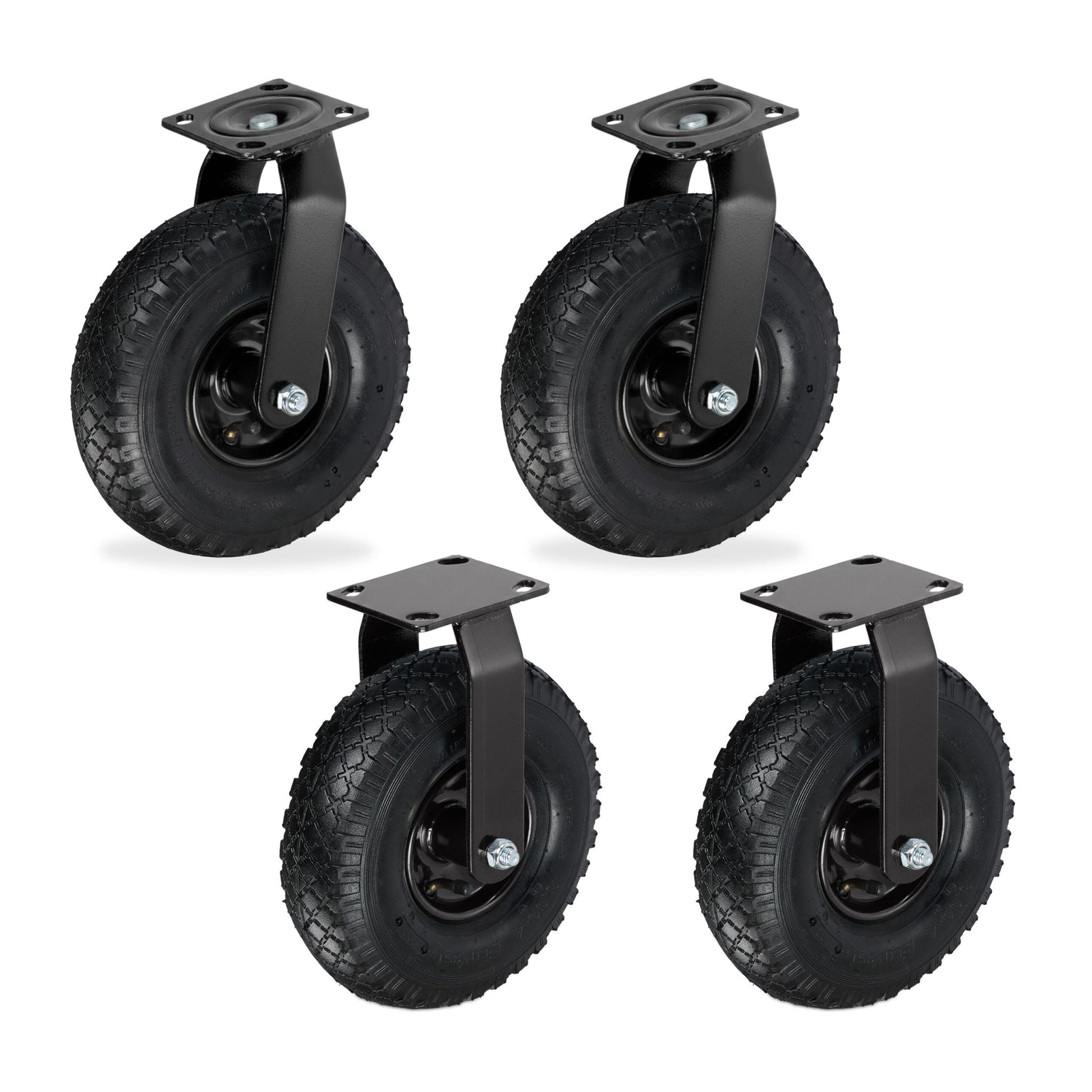 Bockrolle und Lenkrolle Set 3.00-4 Schwarz von Relaxdays