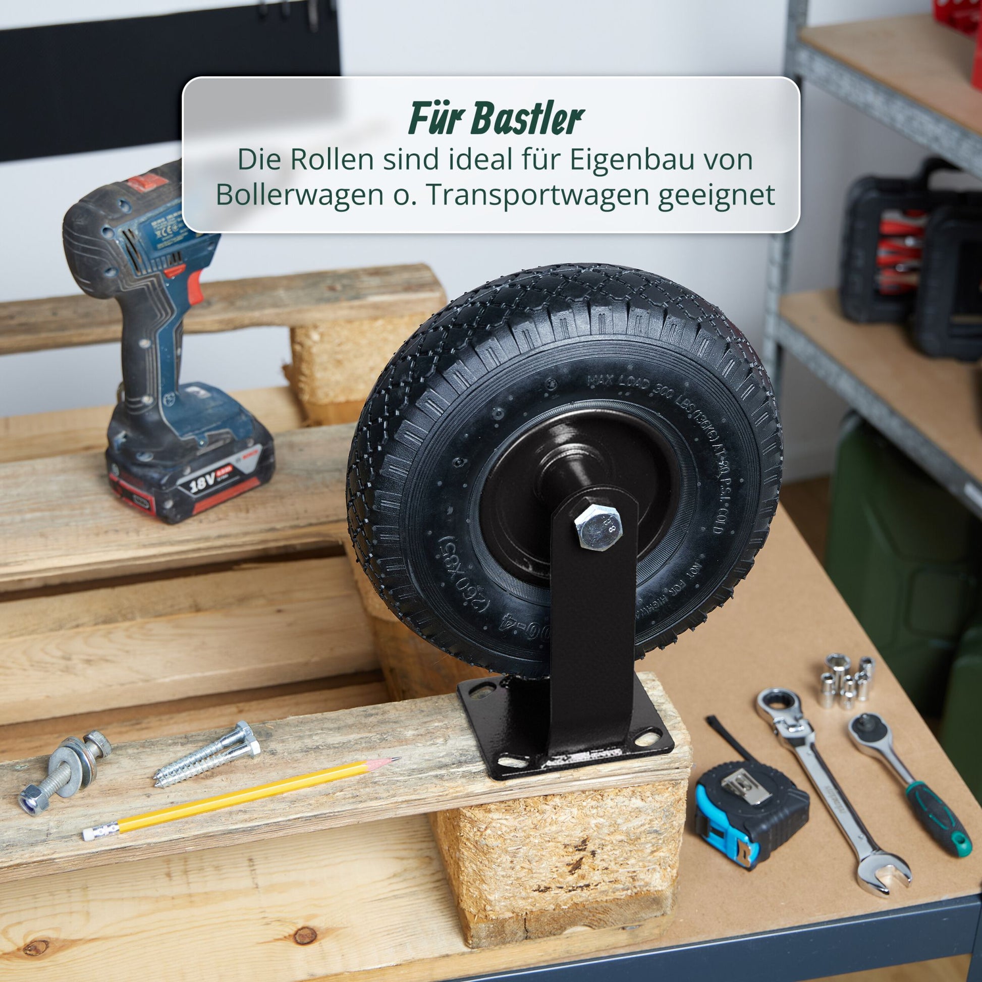 Bockrolle und Lenkrolle Set 3.00-4 Schwarz von Relaxdays