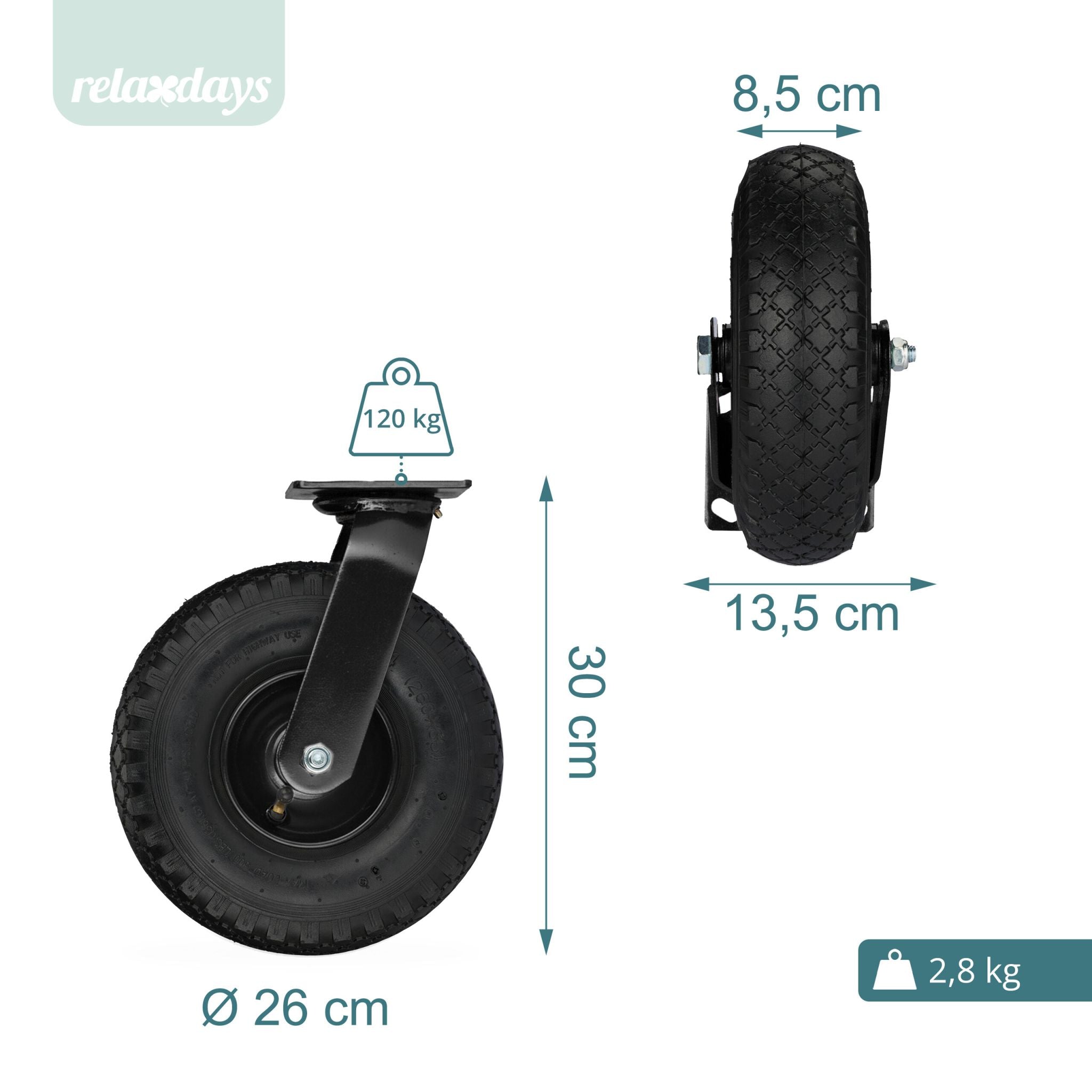 Bockrolle und Lenkrolle Set 3.00-4 Schwarz von Relaxdays