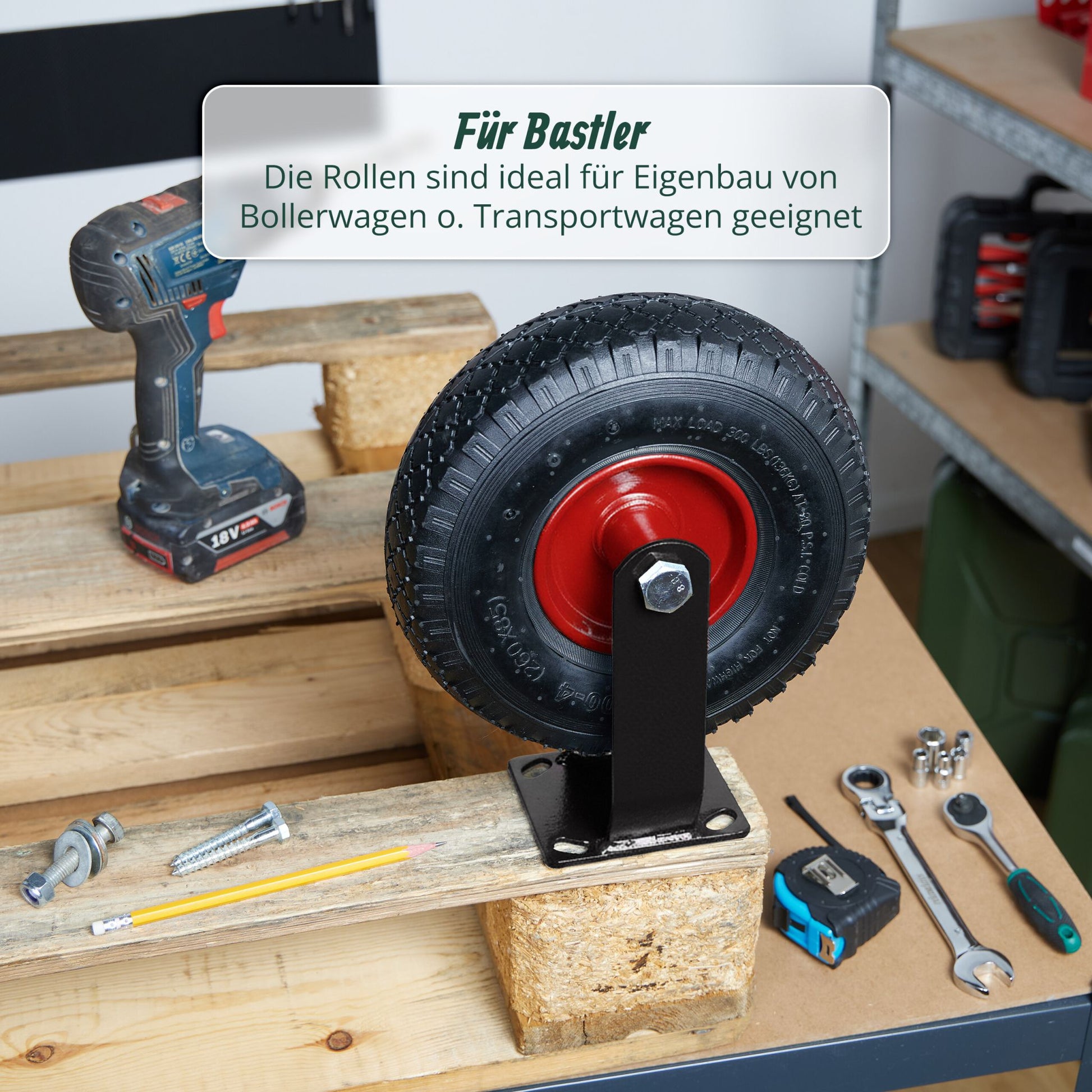 Bockrolle und Lenkrolle Set 3.00-4 Rot-Schwarz von Relaxdays