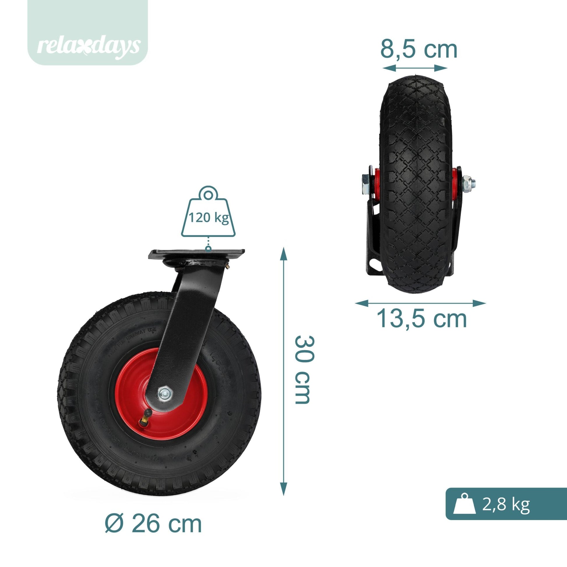 Bockrolle und Lenkrolle Set 3.00-4 Rot-Schwarz von Relaxdays