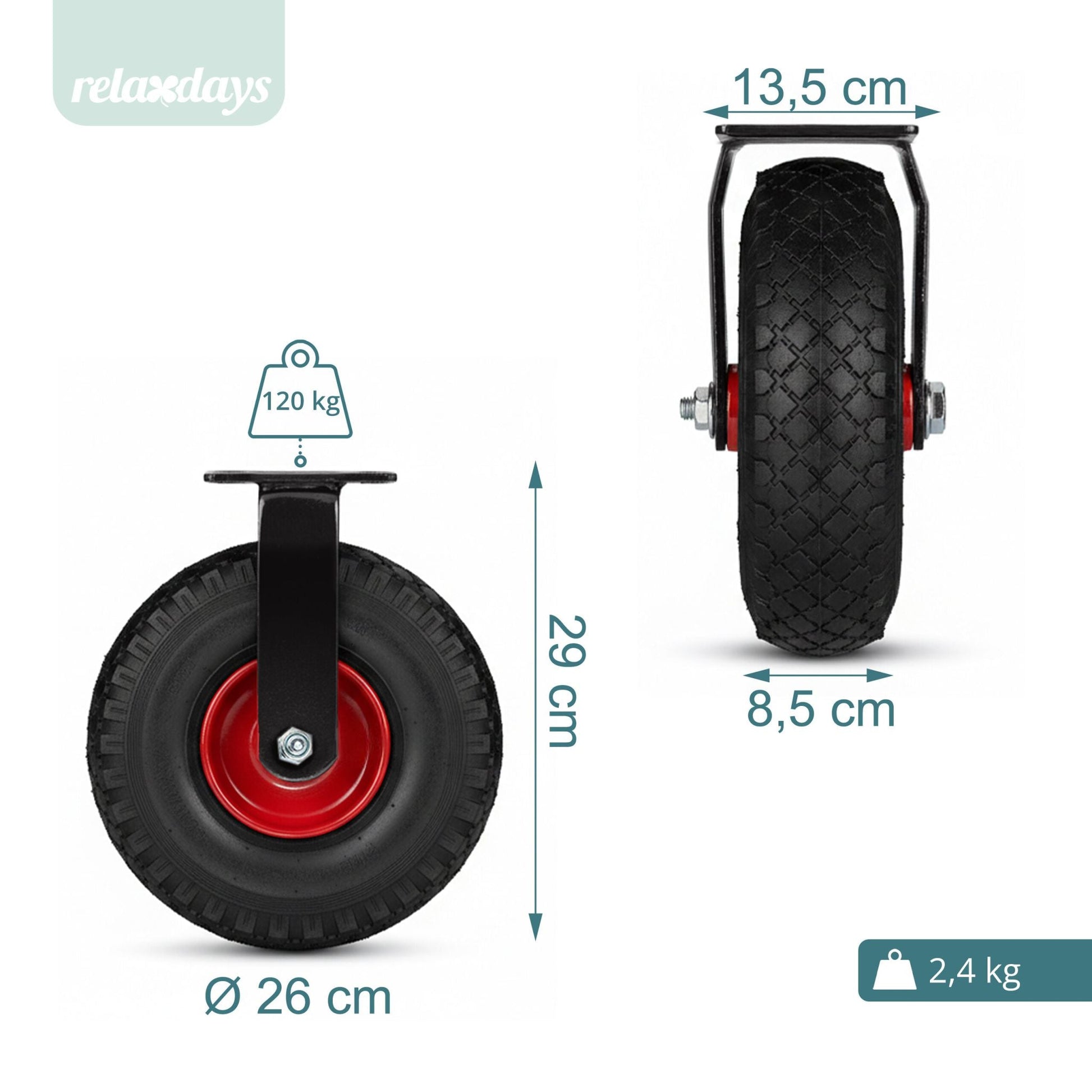 Bockrolle und Lenkrolle Set 3.00-4 Rot-Schwarz von Relaxdays