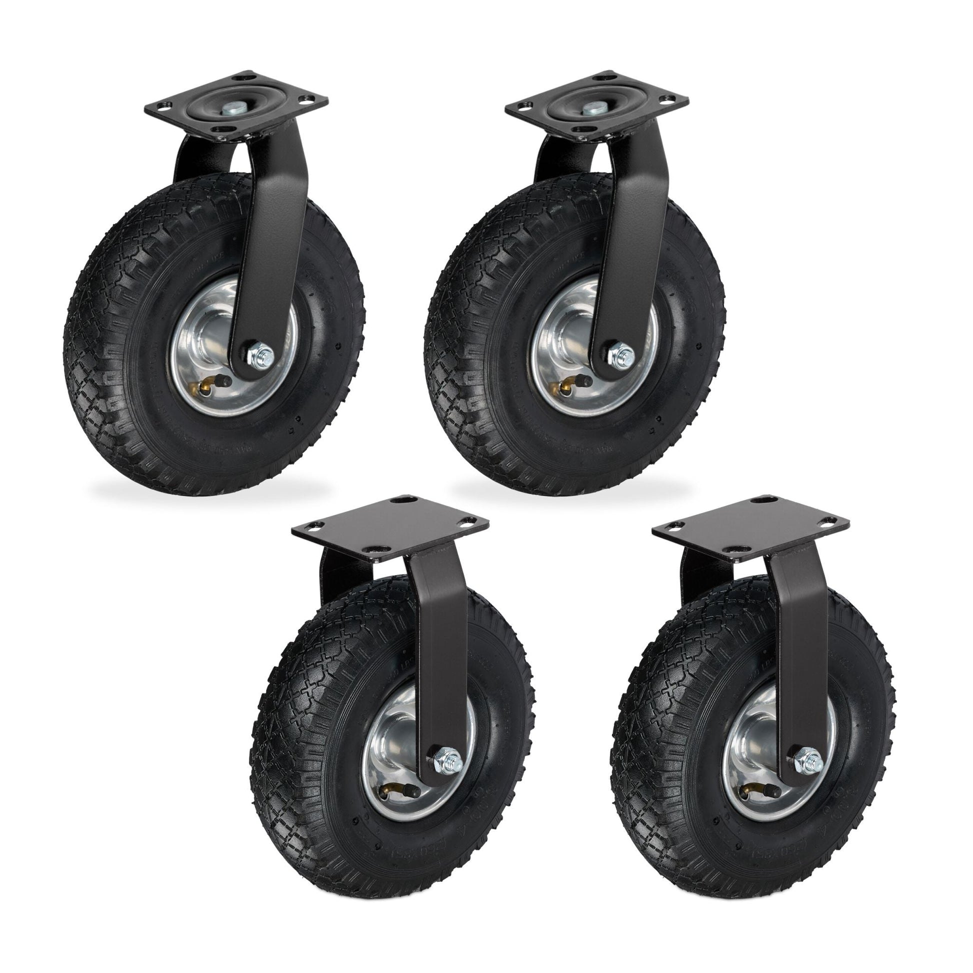 Bockrolle und Lenkrolle Set 3.00-4 Schwarz-Silber von Relaxdays