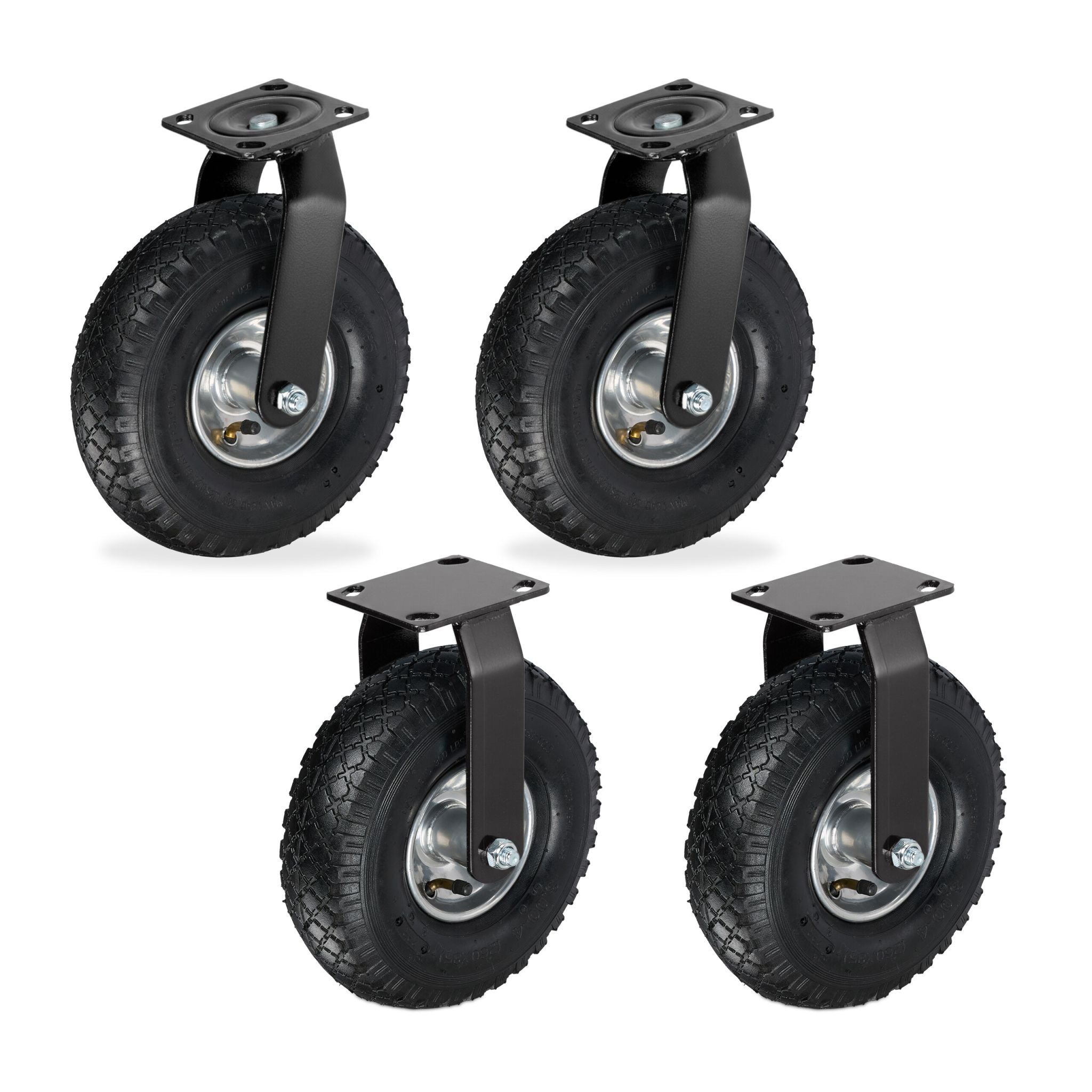Bockrolle und Lenkrolle Set 3.00-4 Schwarz-Silber von Relaxdays