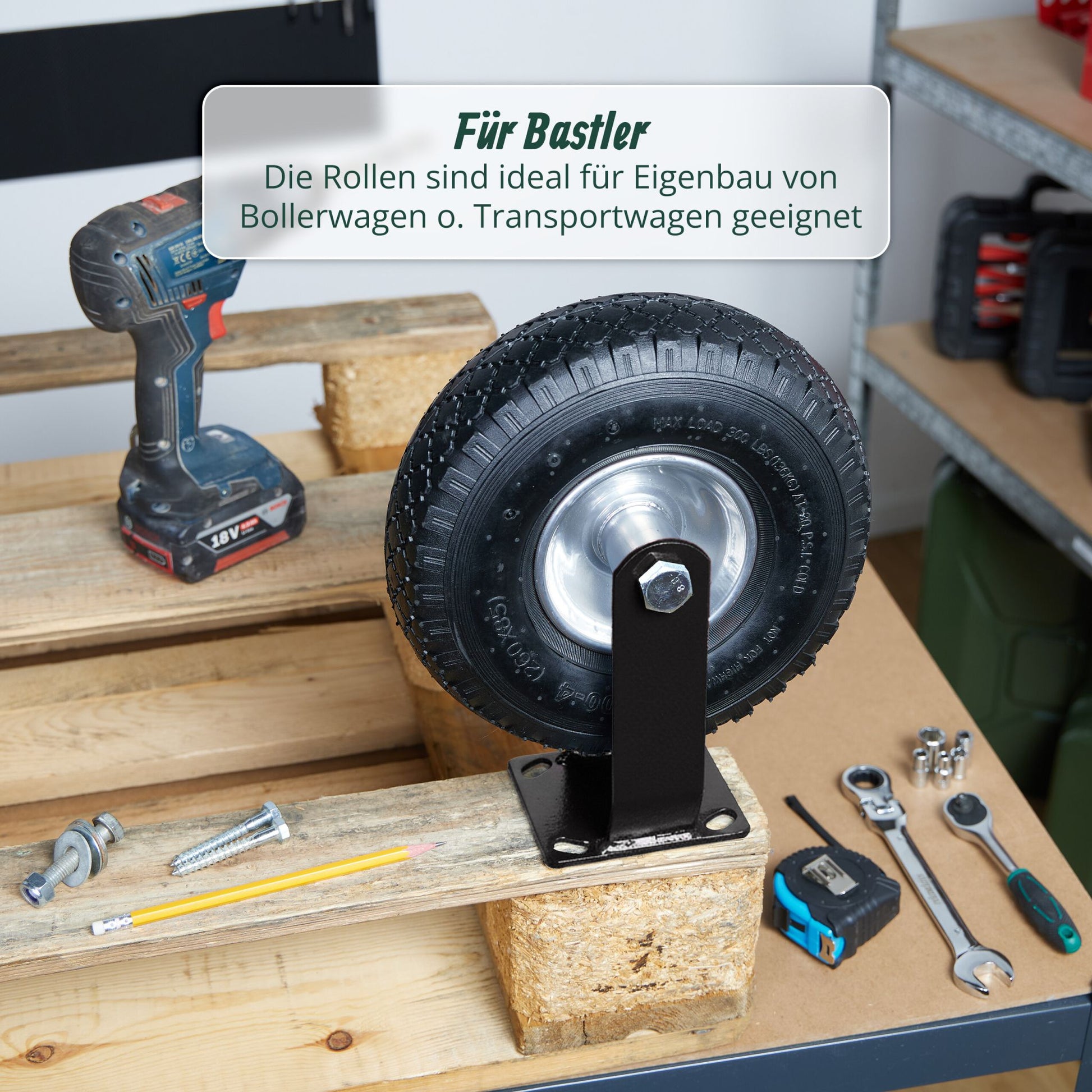 Bockrolle und Lenkrolle Set 3.00-4 Schwarz-Silber von Relaxdays