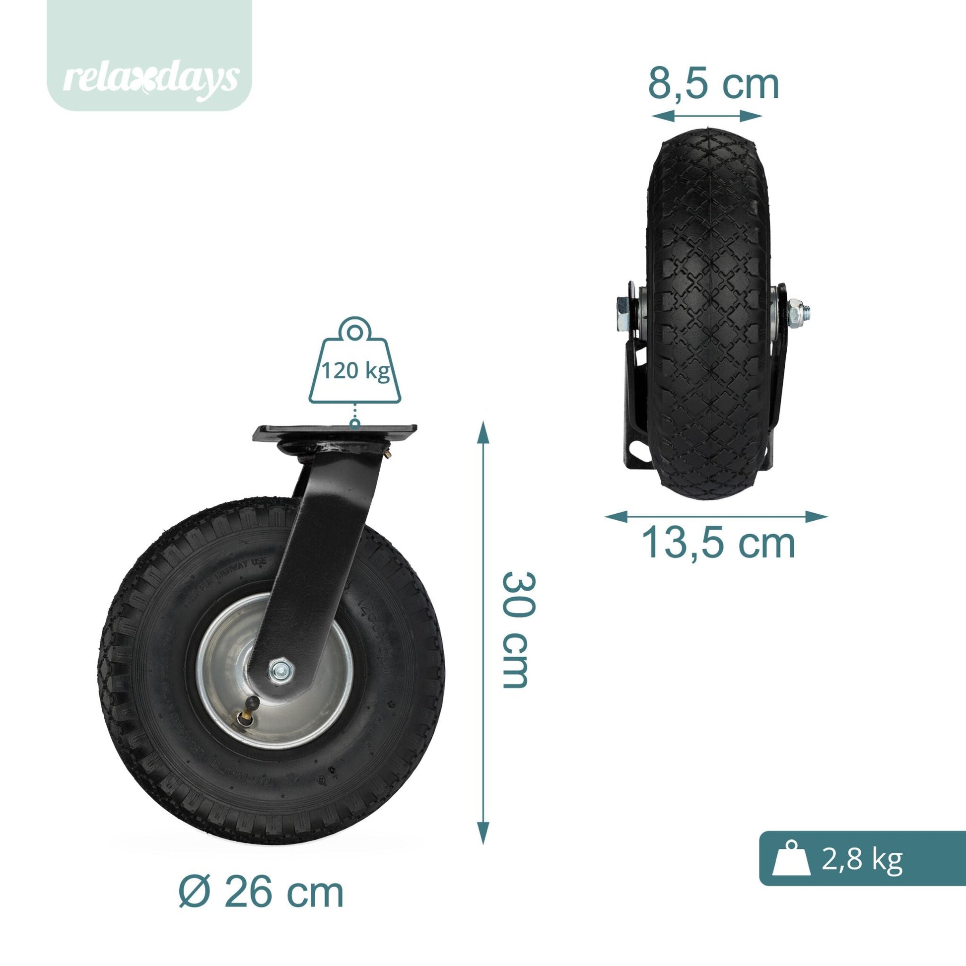 Bockrolle und Lenkrolle Set 3.00-4 Schwarz-Silber von Relaxdays