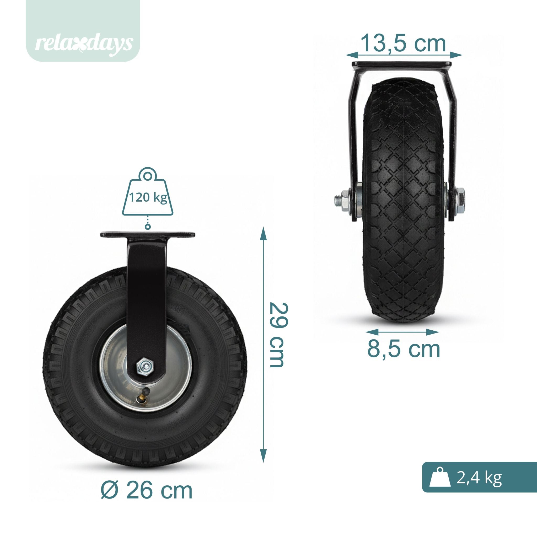 Bockrolle und Lenkrolle Set 3.00-4 Schwarz-Silber von Relaxdays
