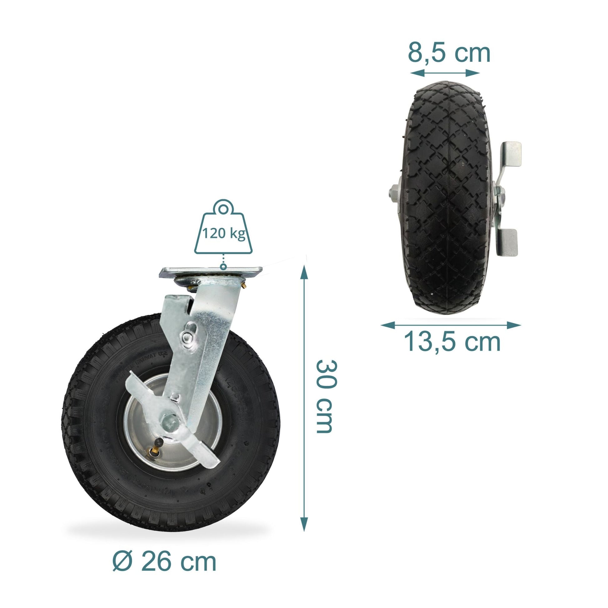 Lenkrolle luftbereift 3.00-4 4er-Set Schwarz-Silber von Relaxdays