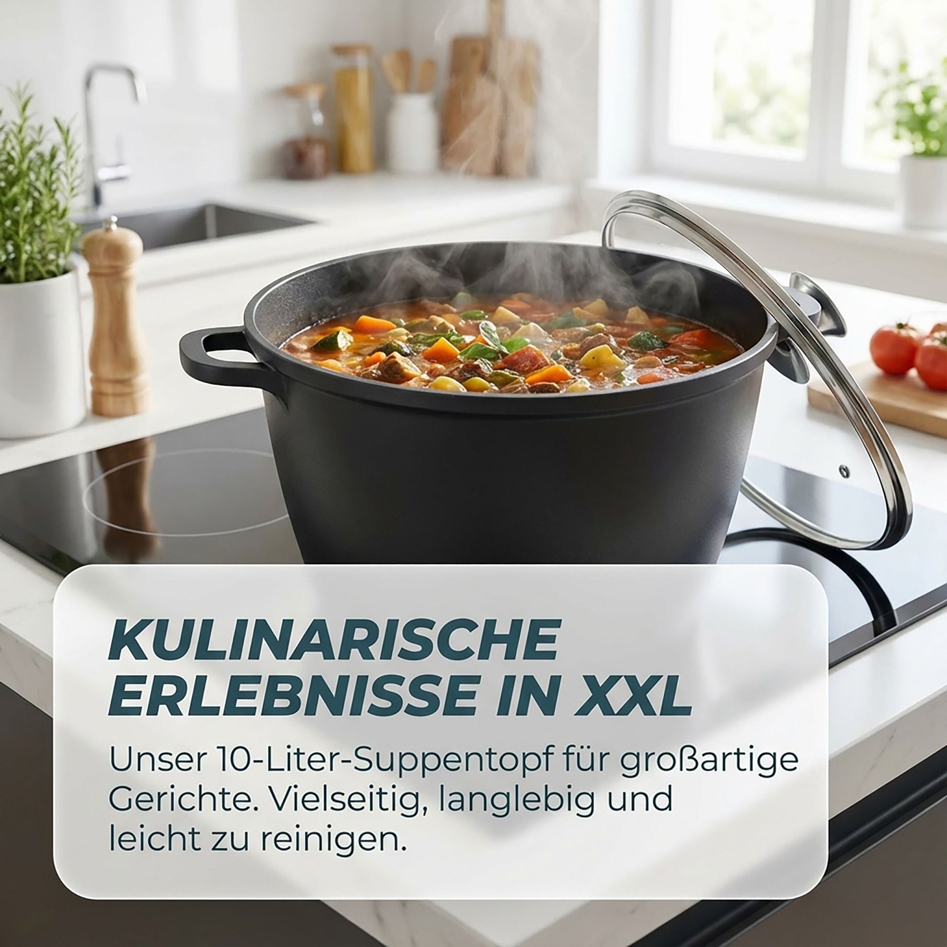 Suppentopf mit Glasdeckel XXL Schwarz-Silber-Transparent von Relaxdays