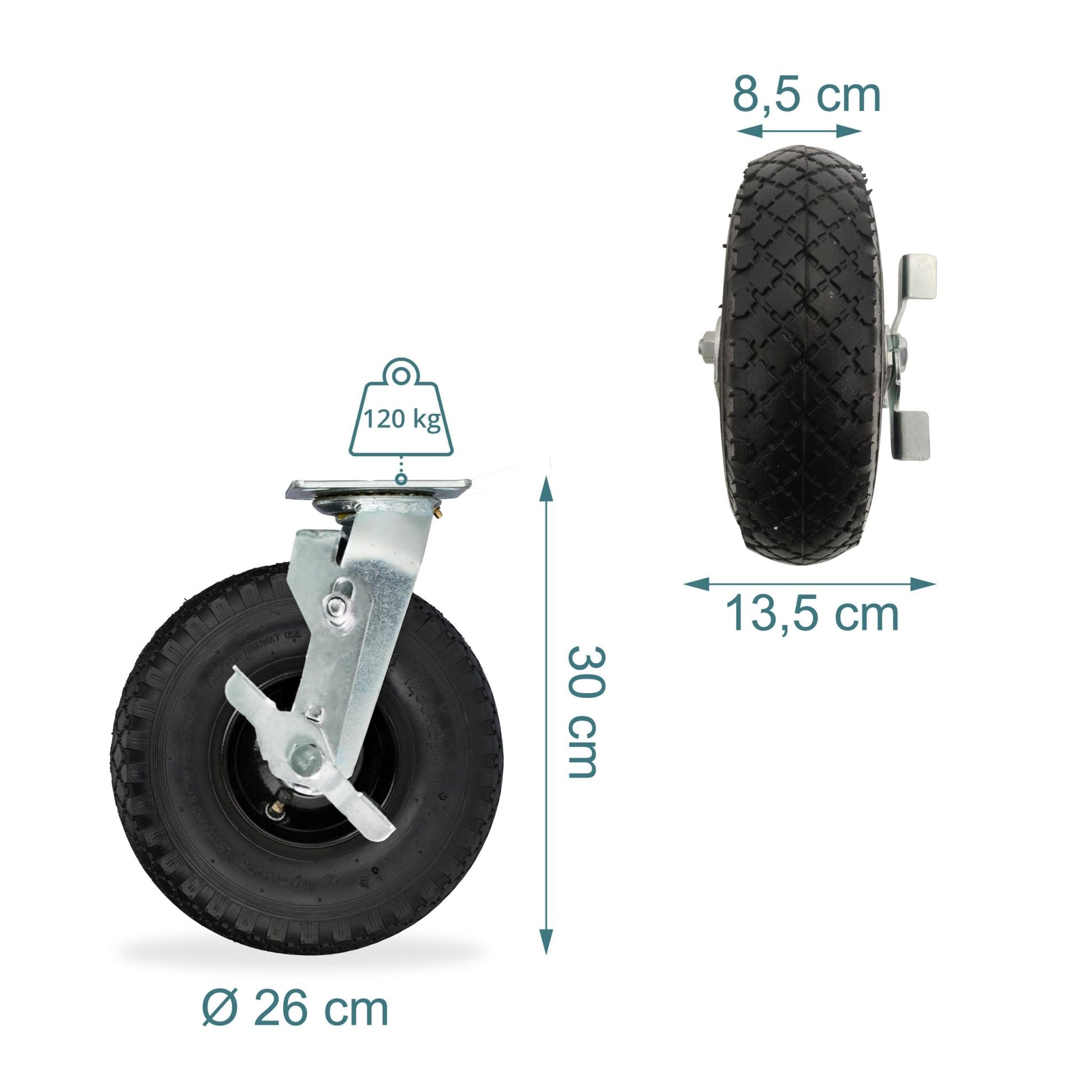 Bockrolle und Lenkrolle Set 3.00-4 Schwarz-Silber von Relaxdays