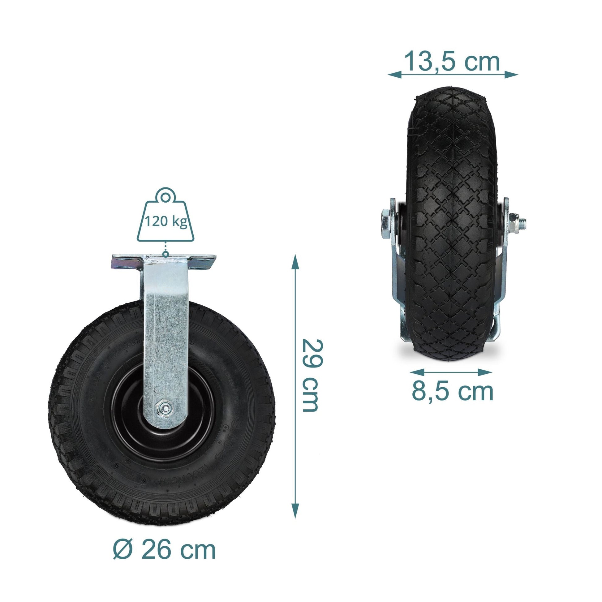 Bockrolle und Lenkrolle Set 3.00-4 Schwarz-Silber von Relaxdays