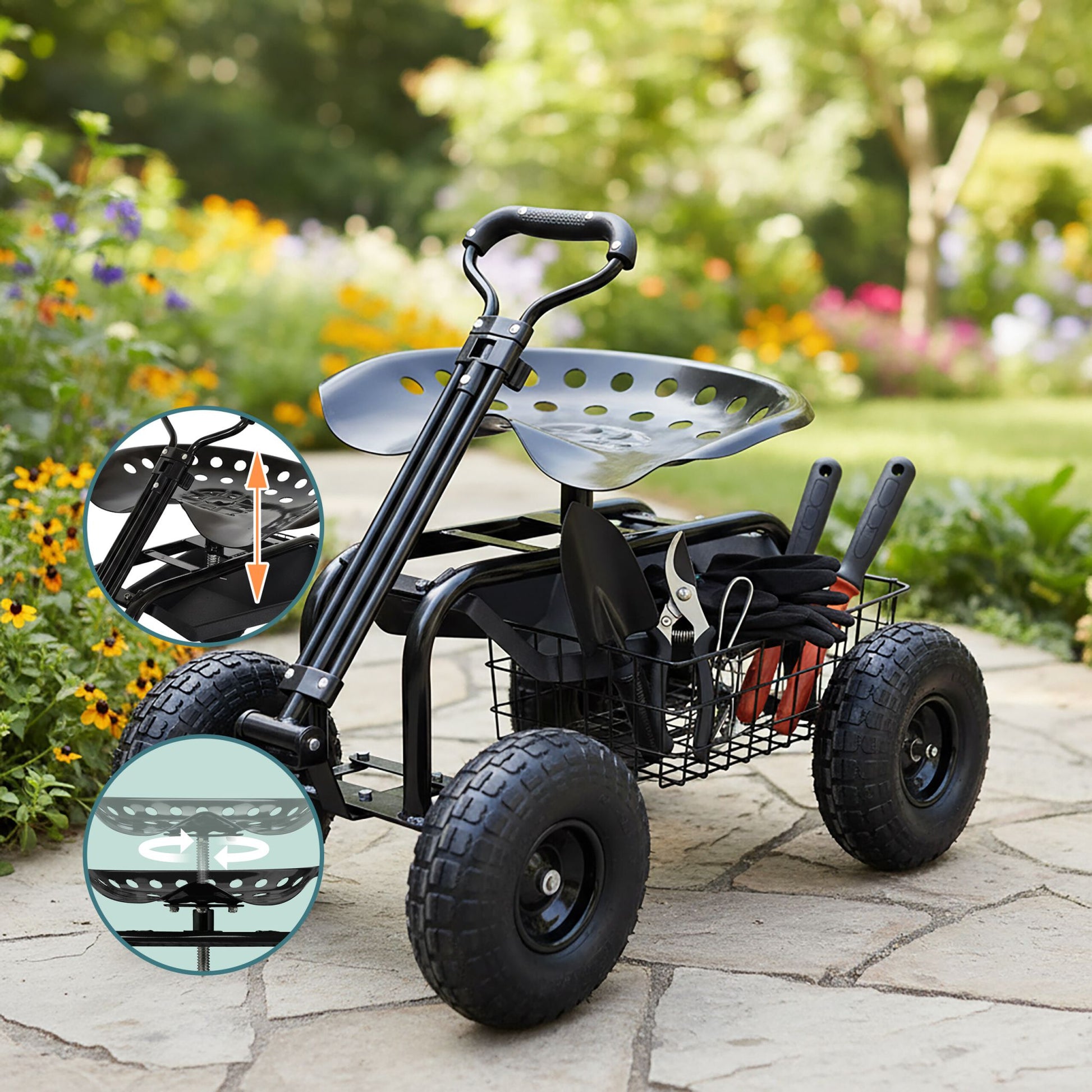 Fahrbarer Gartensitz mit Stauraum Schwarz von Relaxdays