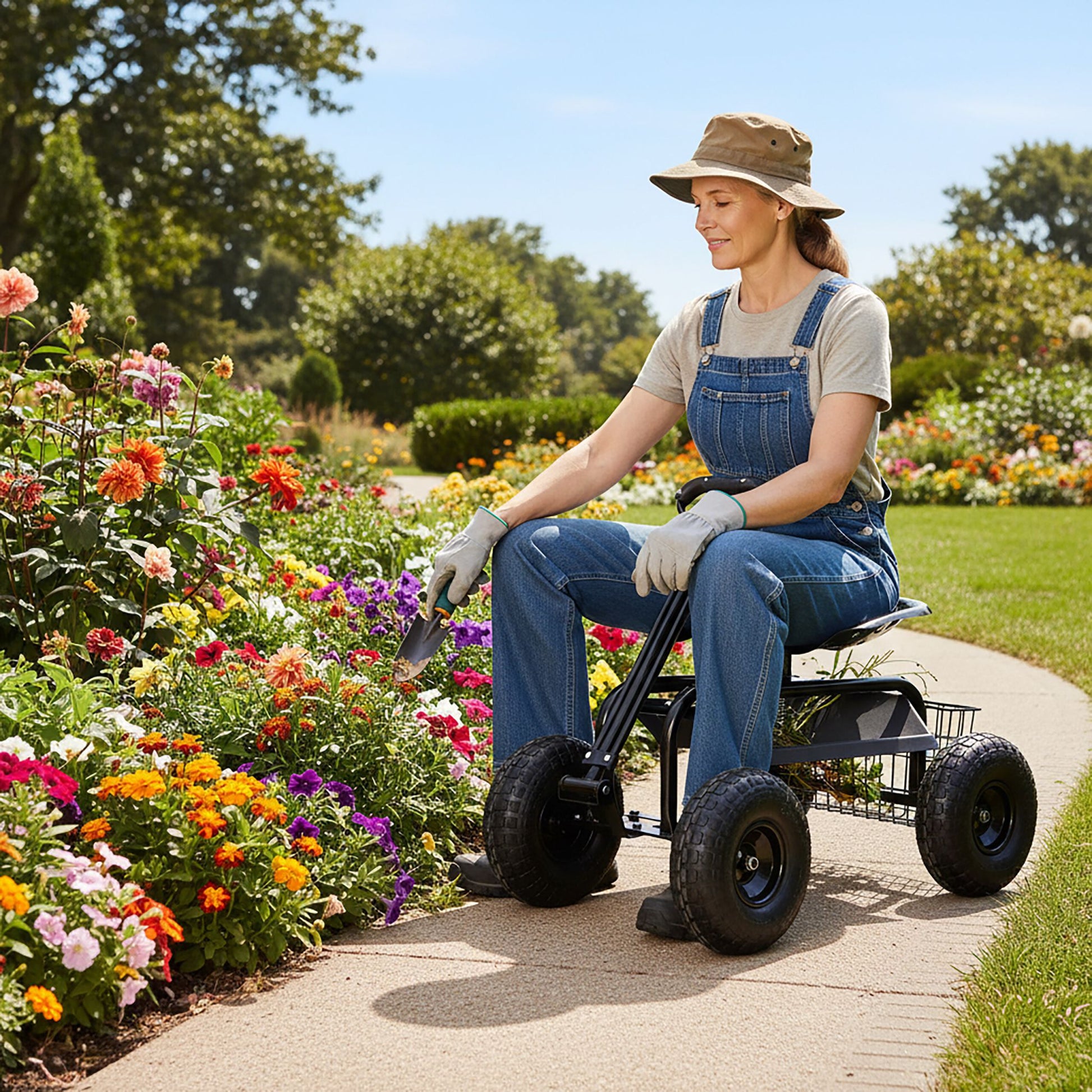 Fahrbarer Gartensitz mit Stauraum Schwarz von Relaxdays