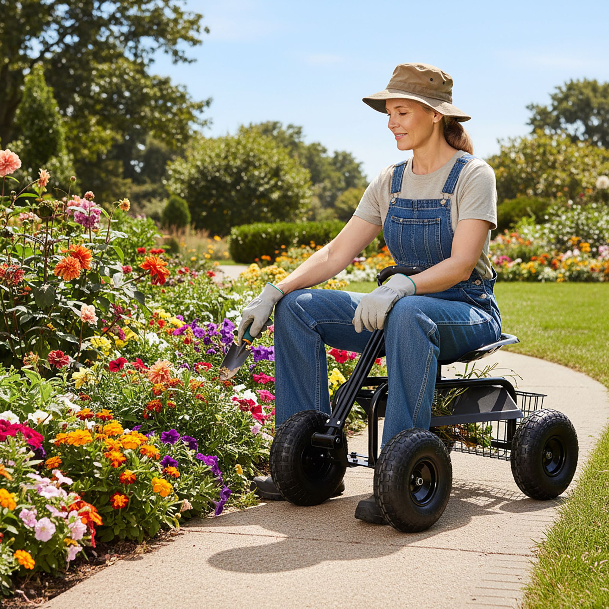 Fahrbarer Gartensitz mit Stauraum Schwarz von Relaxdays