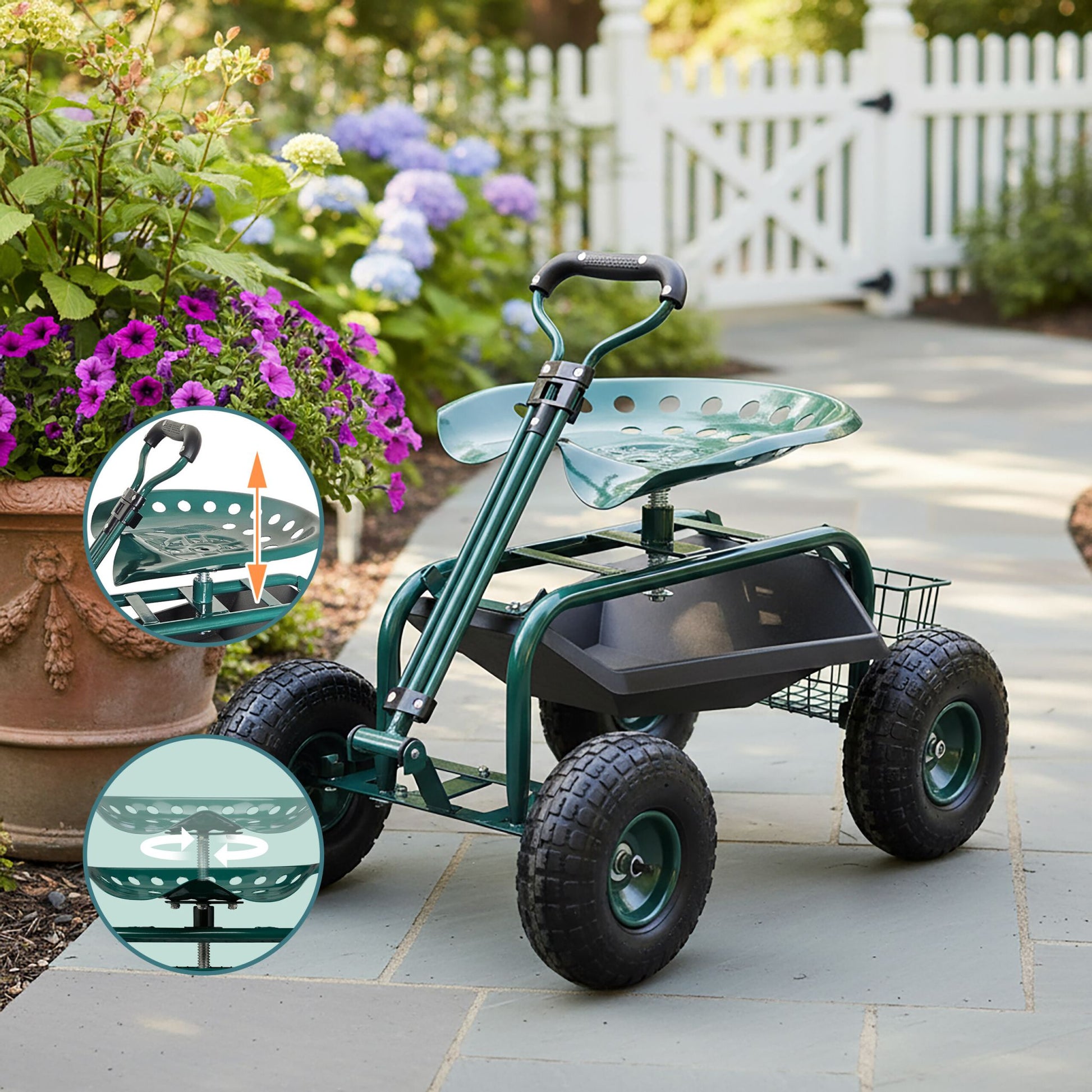 Fahrbarer Gartensitz mit Stauraum Dunkelgrün-Schwarz von Relaxdays