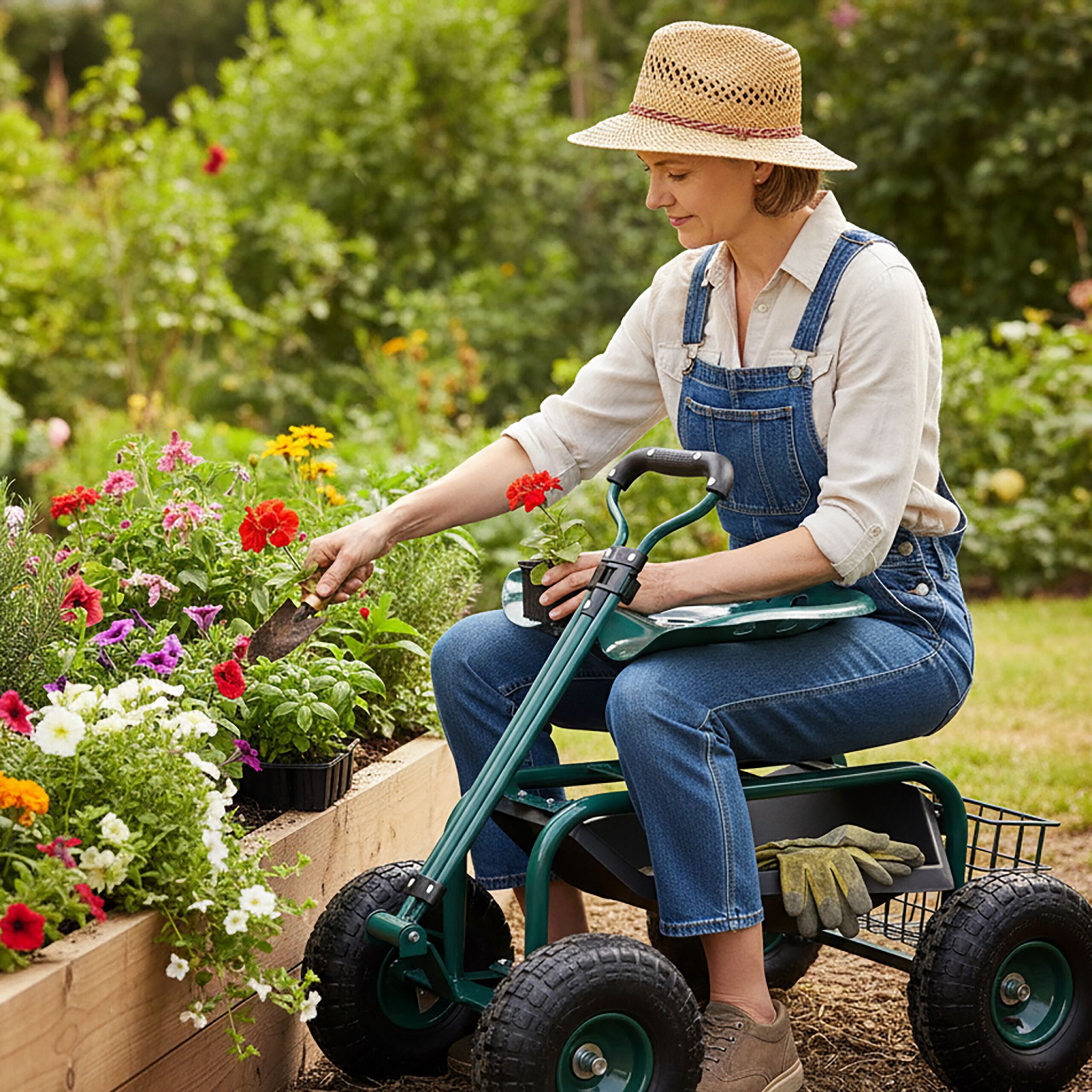 Fahrbarer Gartensitz mit Stauraum Dunkelgrün-Schwarz von Relaxdays