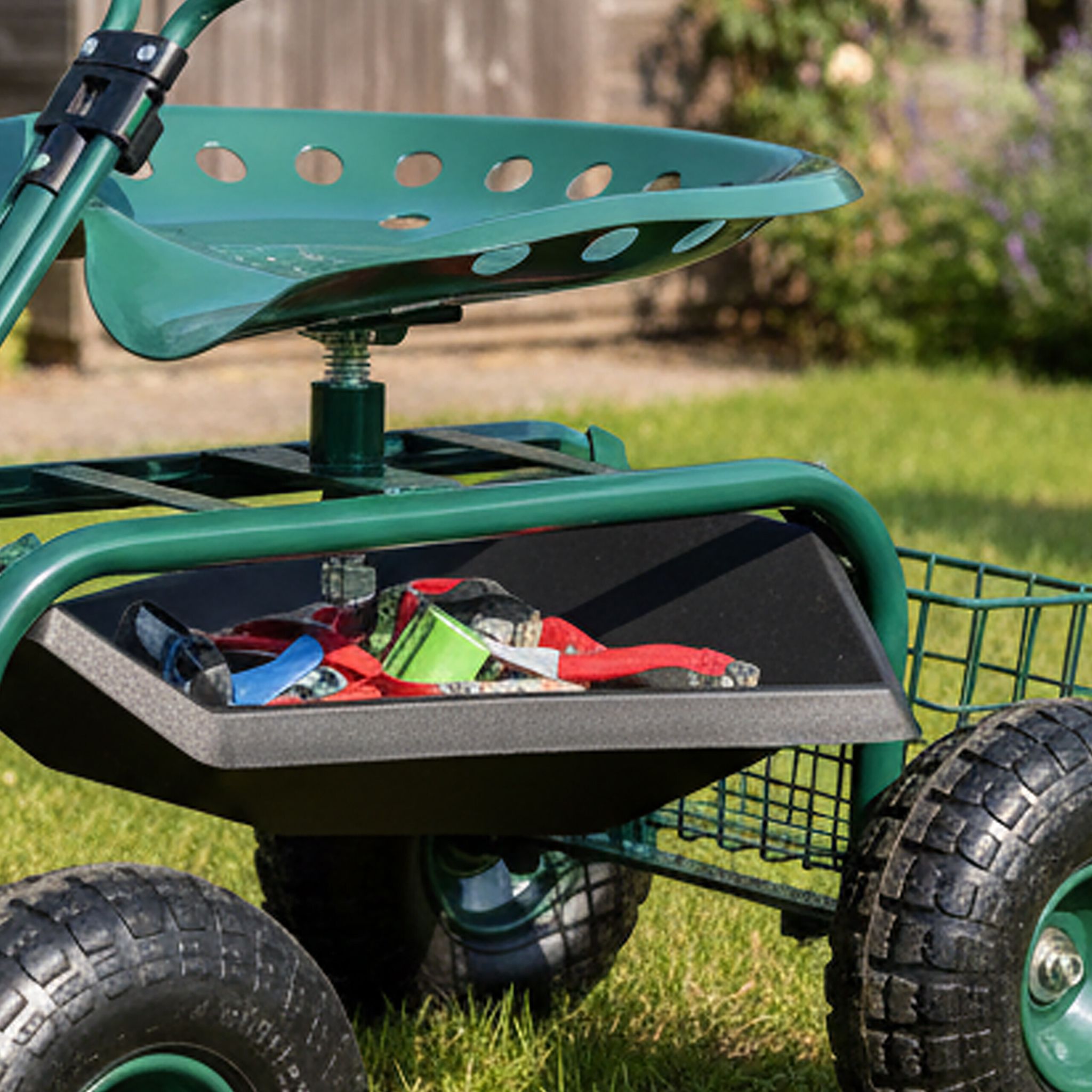 Fahrbarer Gartensitz mit Stauraum Dunkelgrün-Schwarz von Relaxdays