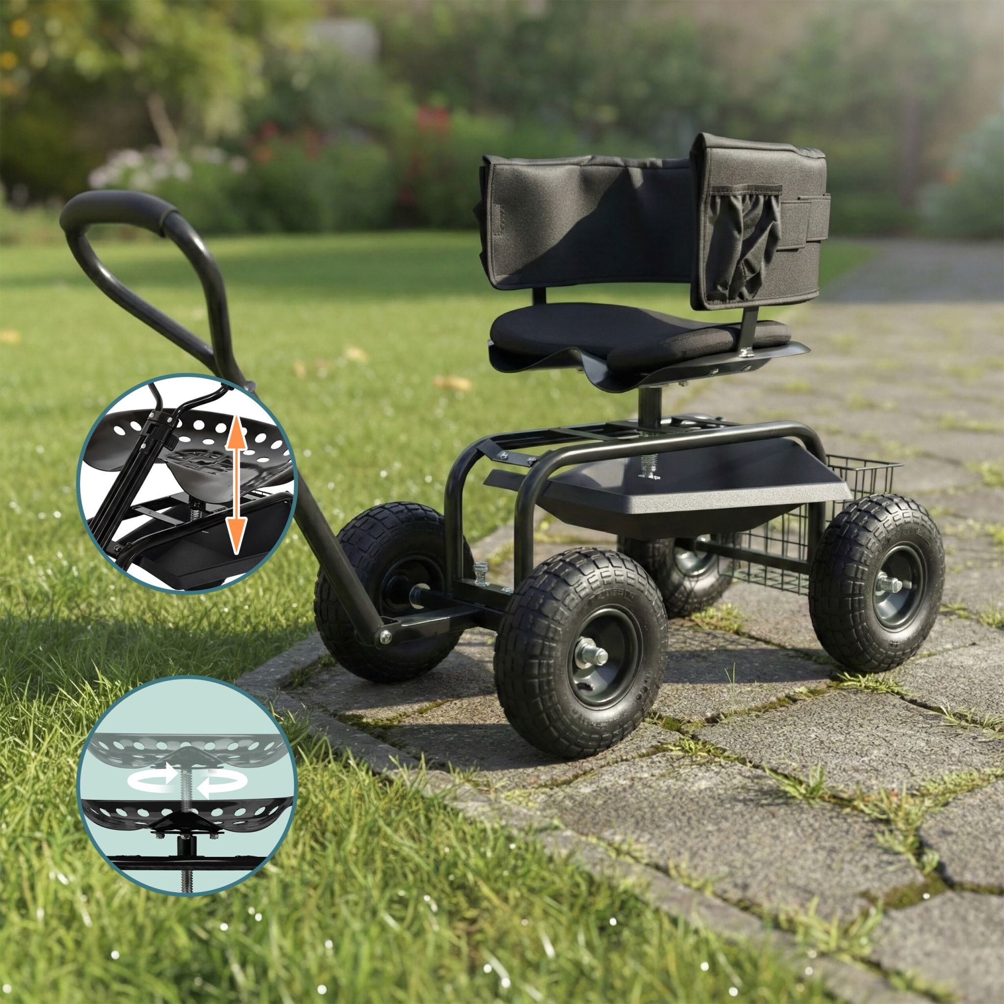 Fahrbarer Gartensitz mit Stauraum Schwarz von Relaxdays