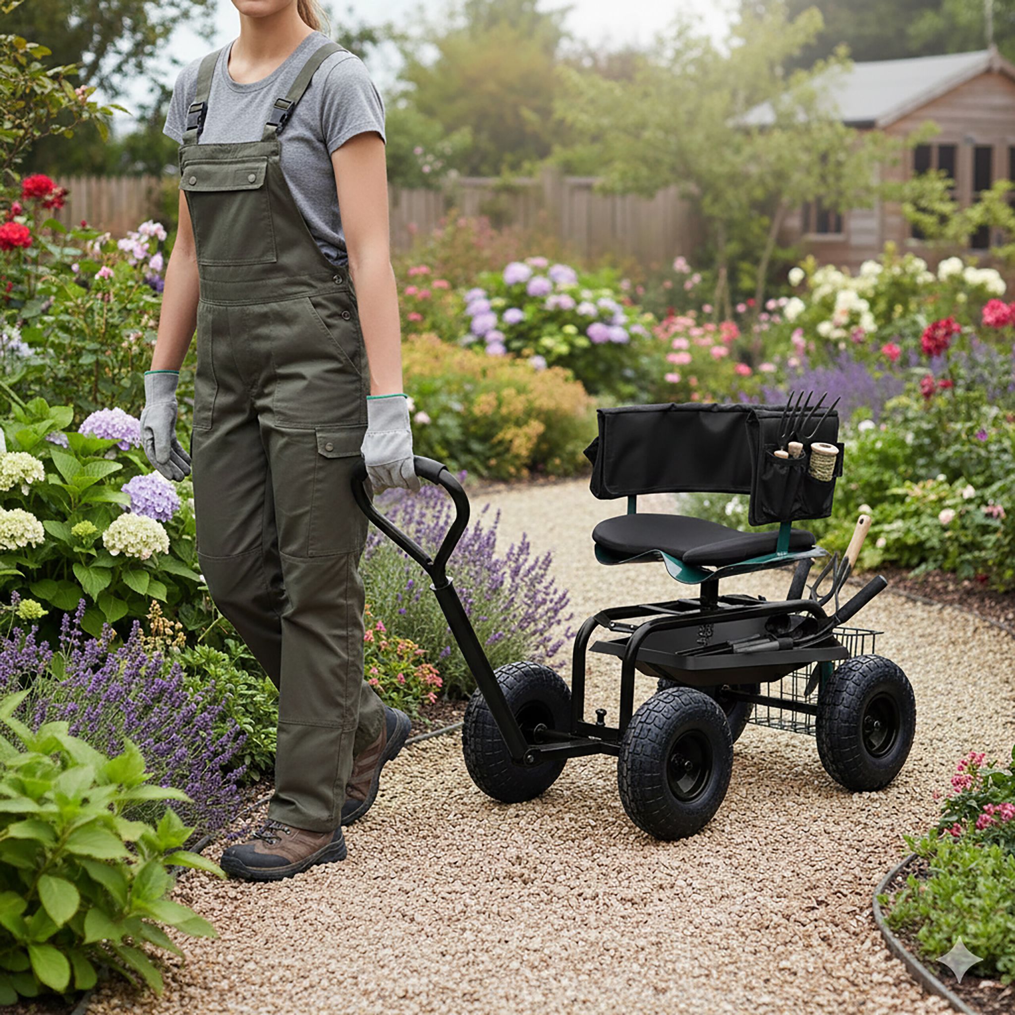 Fahrbarer Gartensitz mit Stauraum Schwarz von Relaxdays