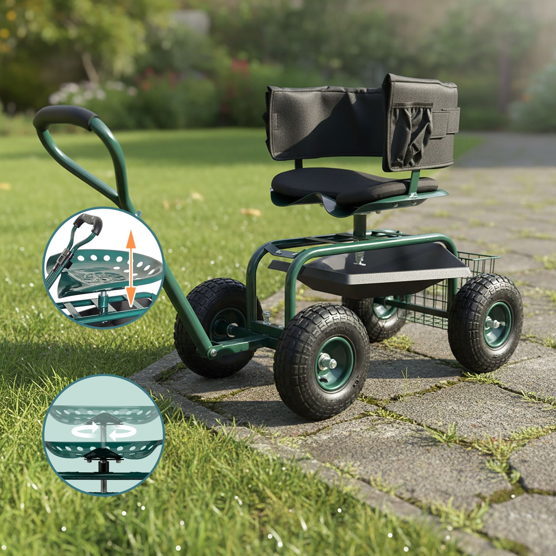 Fahrbarer Gartensitz mit Stauraum Dunkelgrün-Schwarz von Relaxdays
