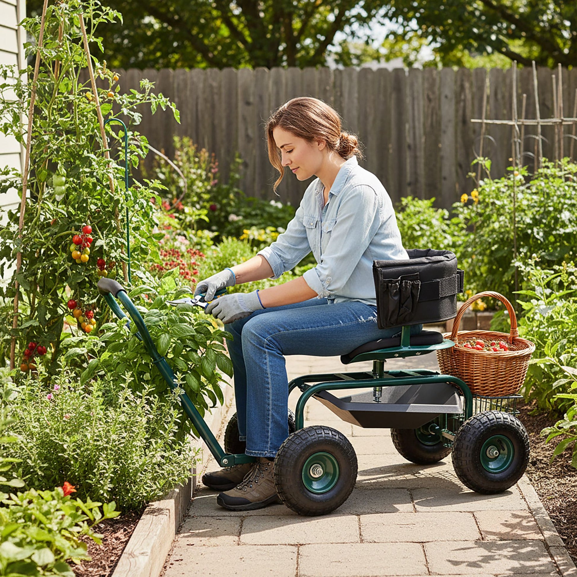 Fahrbarer Gartensitz mit Stauraum Dunkelgrün-Schwarz von Relaxdays