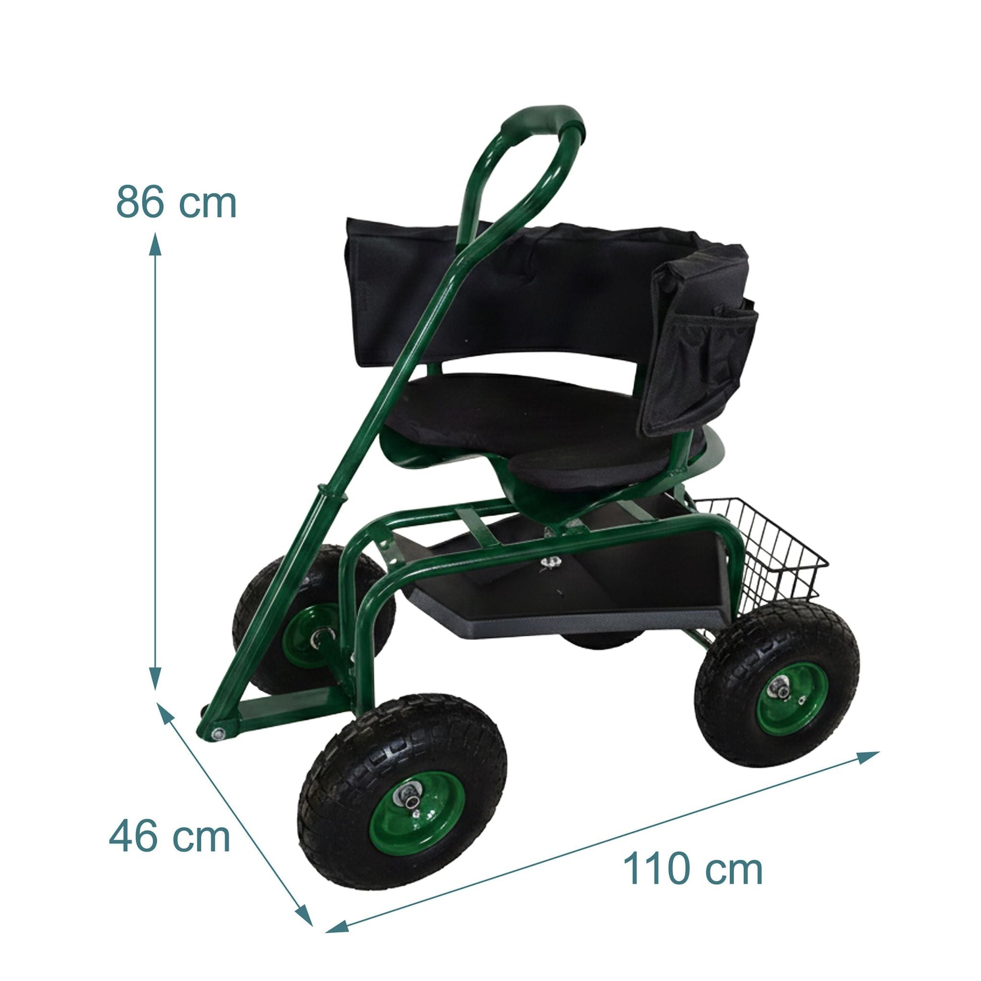 Fahrbarer Gartensitz mit Stauraum Dunkelgrün-Schwarz von Relaxdays