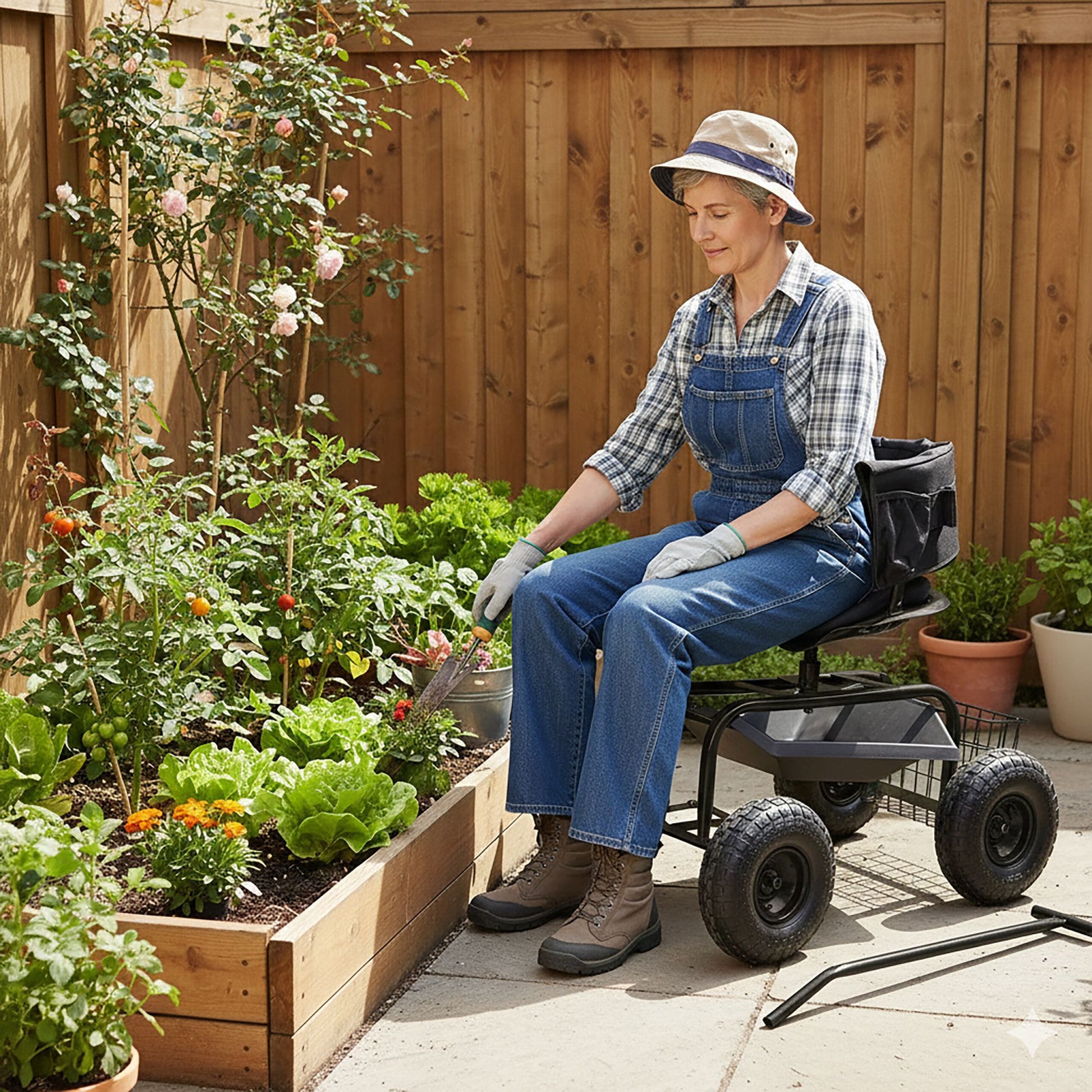 Fahrbarer Gartensitz mit Stauraum Schwarz von Relaxdays