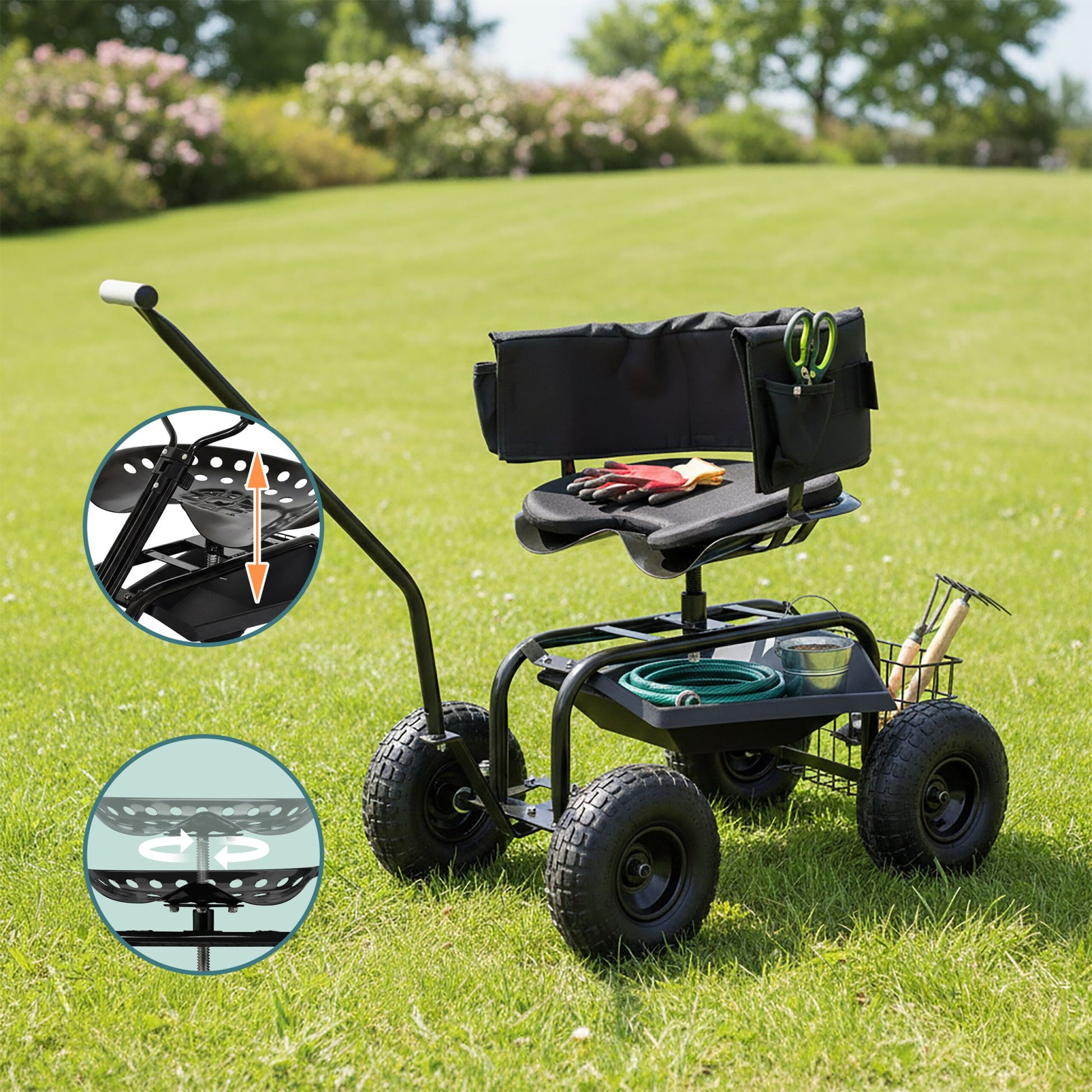 Fahrbarer Gartensitz mit Stauraum Schwarz von Relaxdays