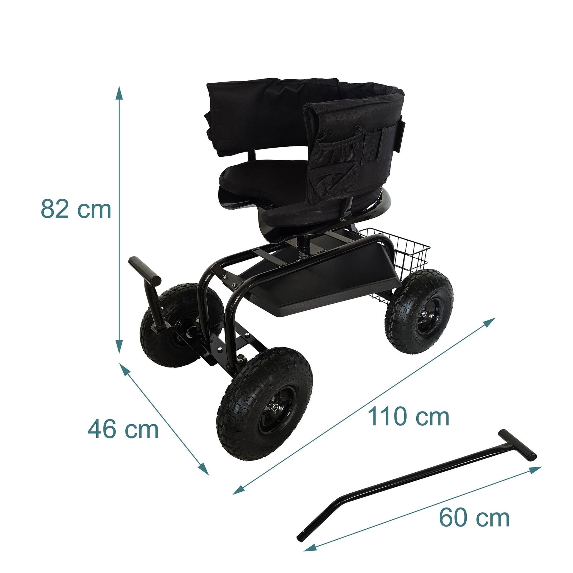Fahrbarer Gartensitz mit Stauraum Schwarz von Relaxdays