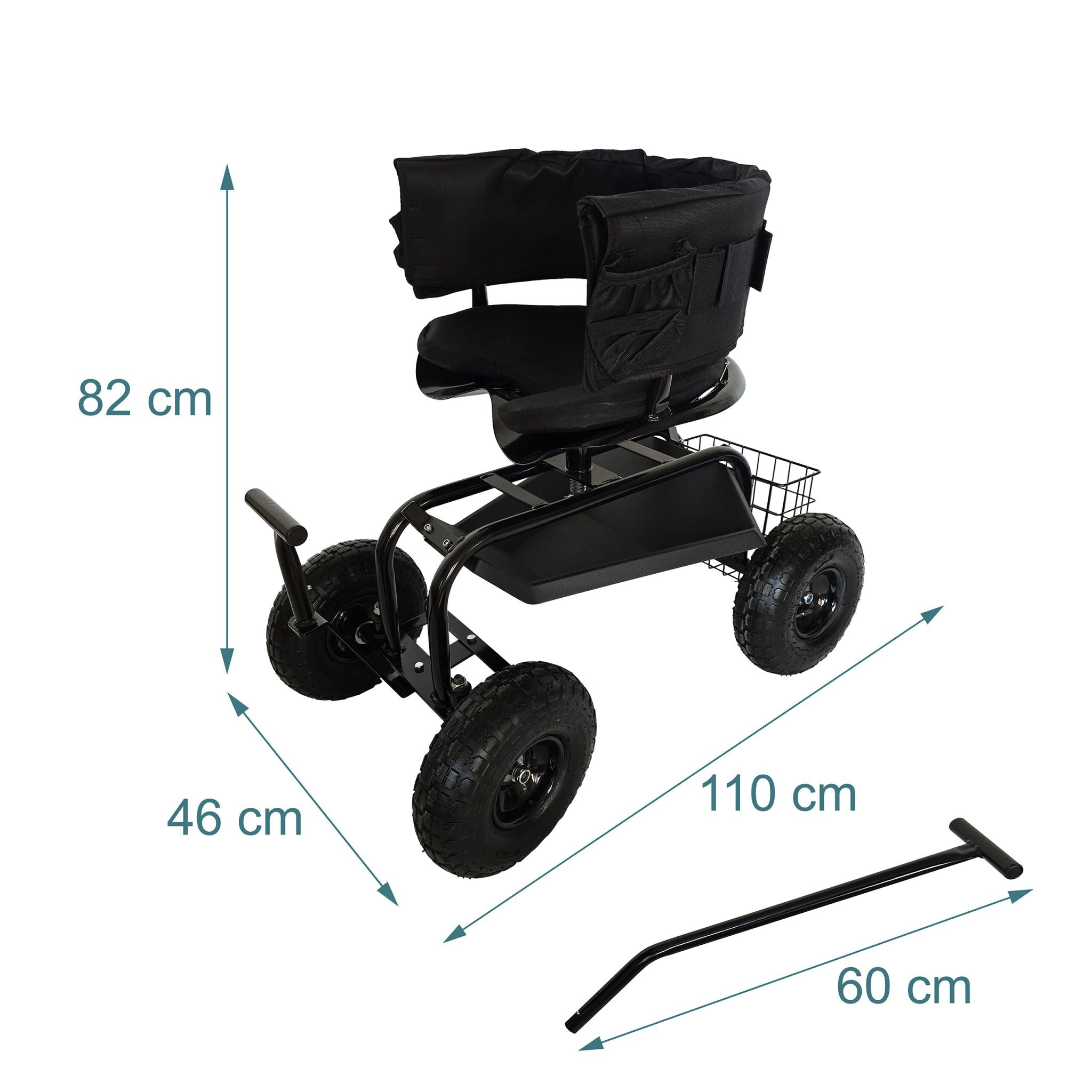 Fahrbarer Gartensitz mit Stauraum Schwarz von Relaxdays